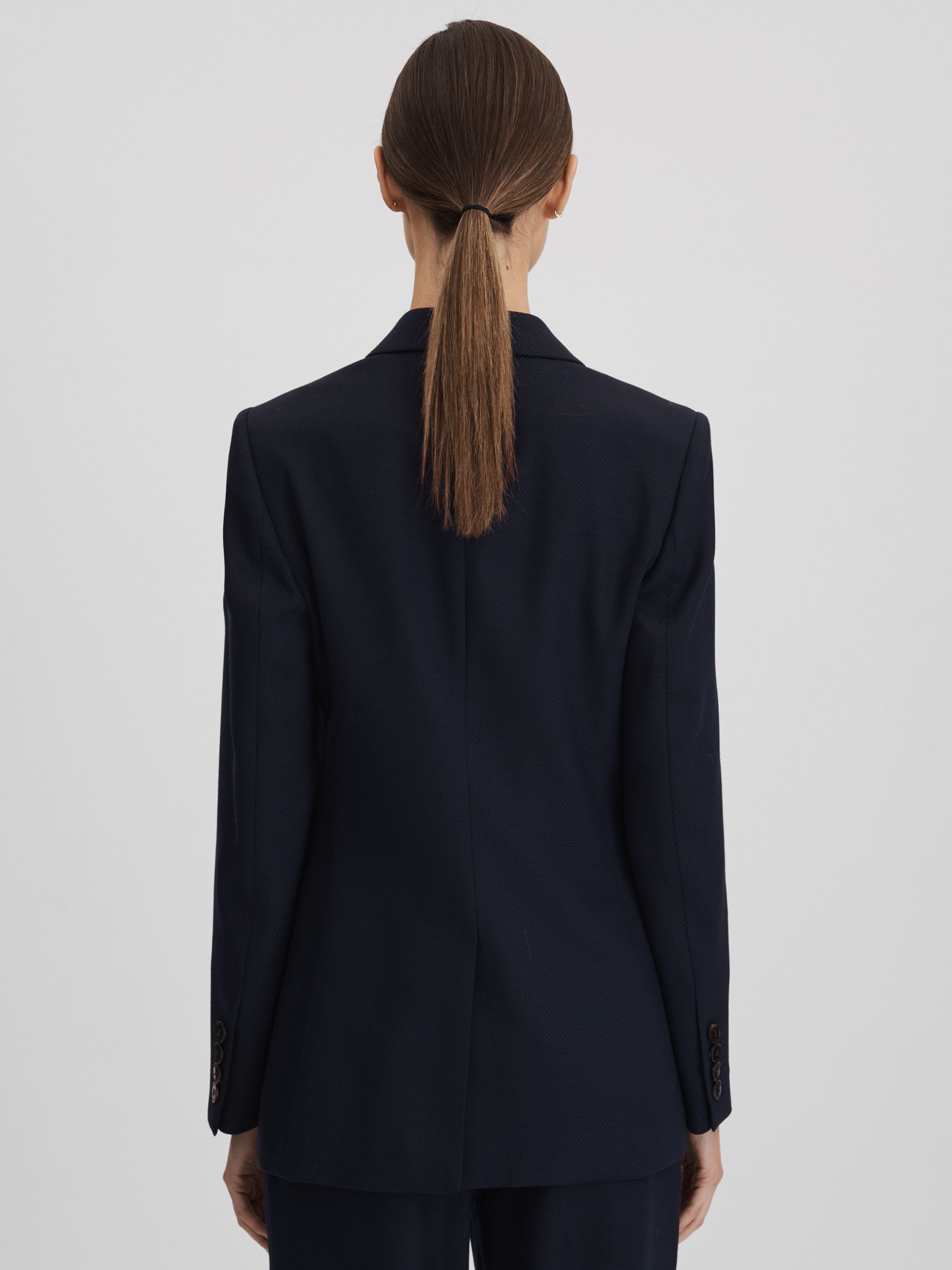 Wool Blend Double Breasted Suit Blazer in Navy - Image 5 of 7