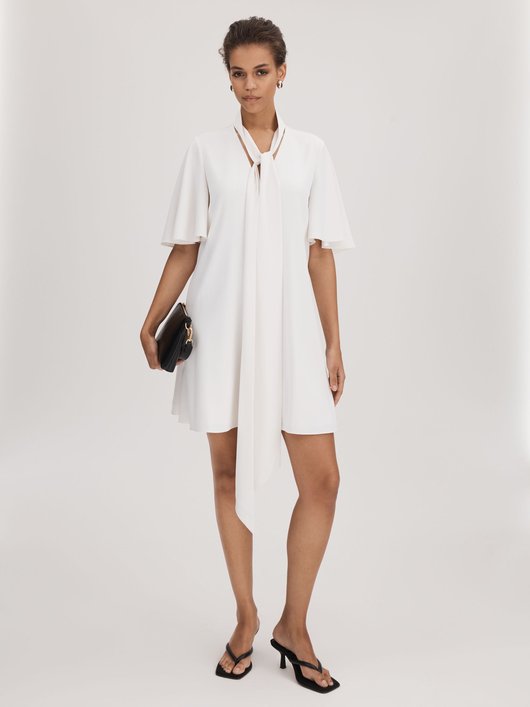 Florere Tie Neck Mini Dress in Ivory - Image 3 of 6