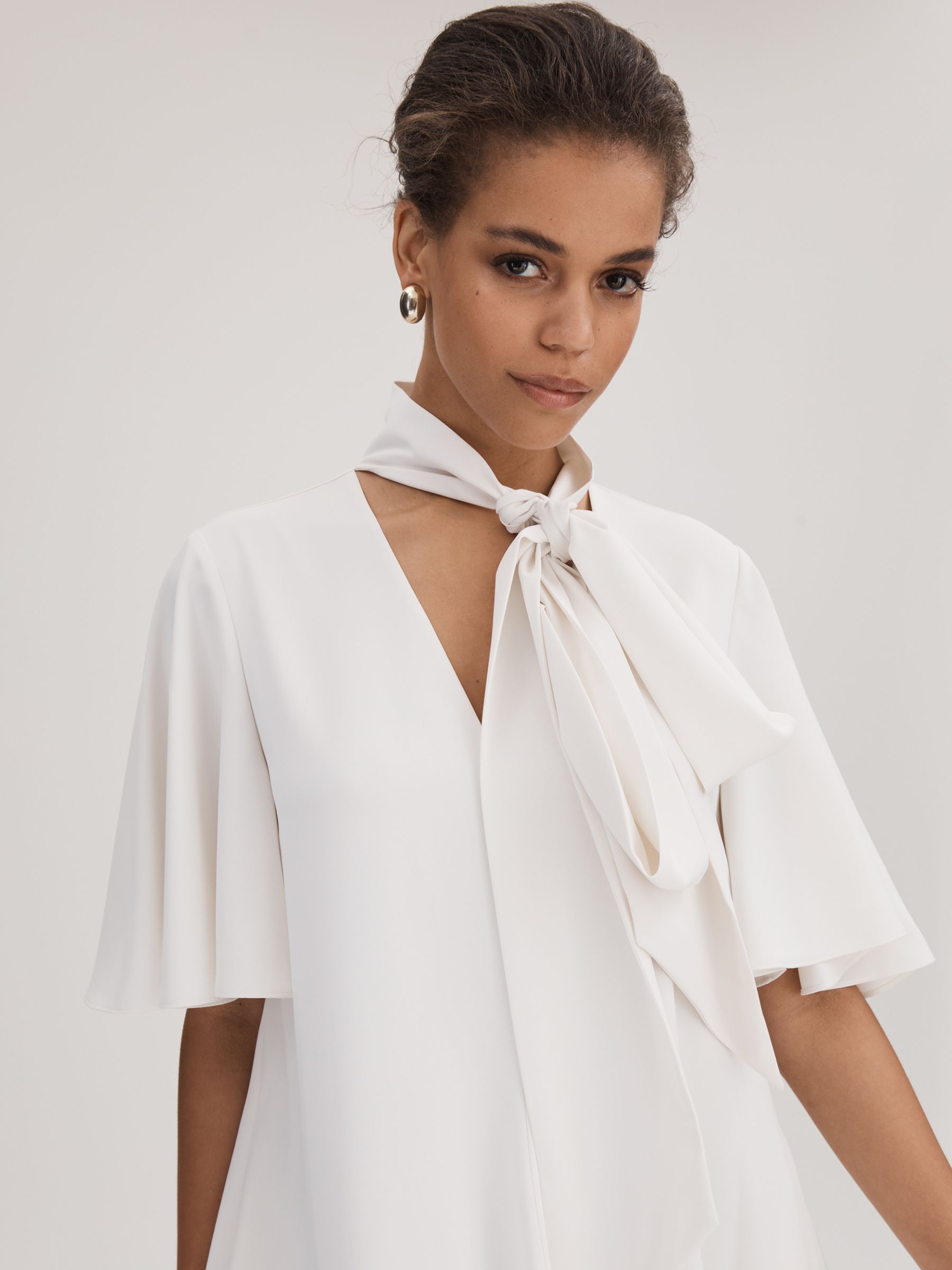 Florere Tie Neck Mini Dress in Ivory - Image 5 of 6