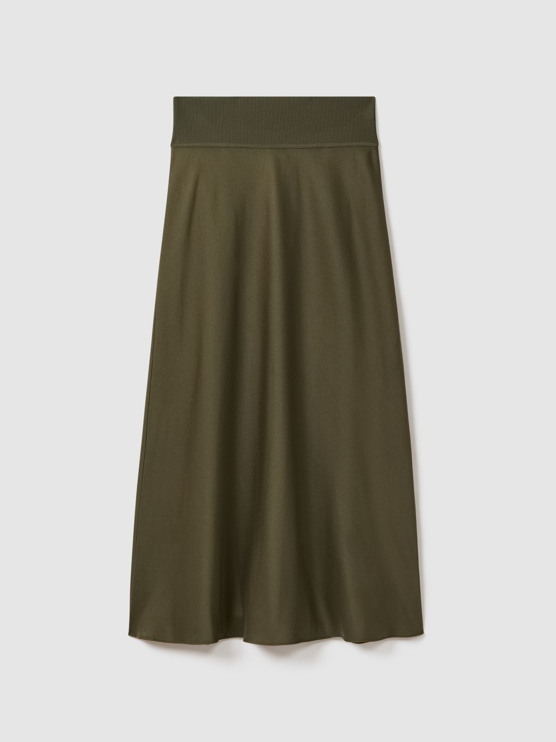 Florere Satin Midi Skirt in Dark Khaki - Image 2 of 6 Florere Satin Midi Skirt in Dark Khaki - Image 2 of 6