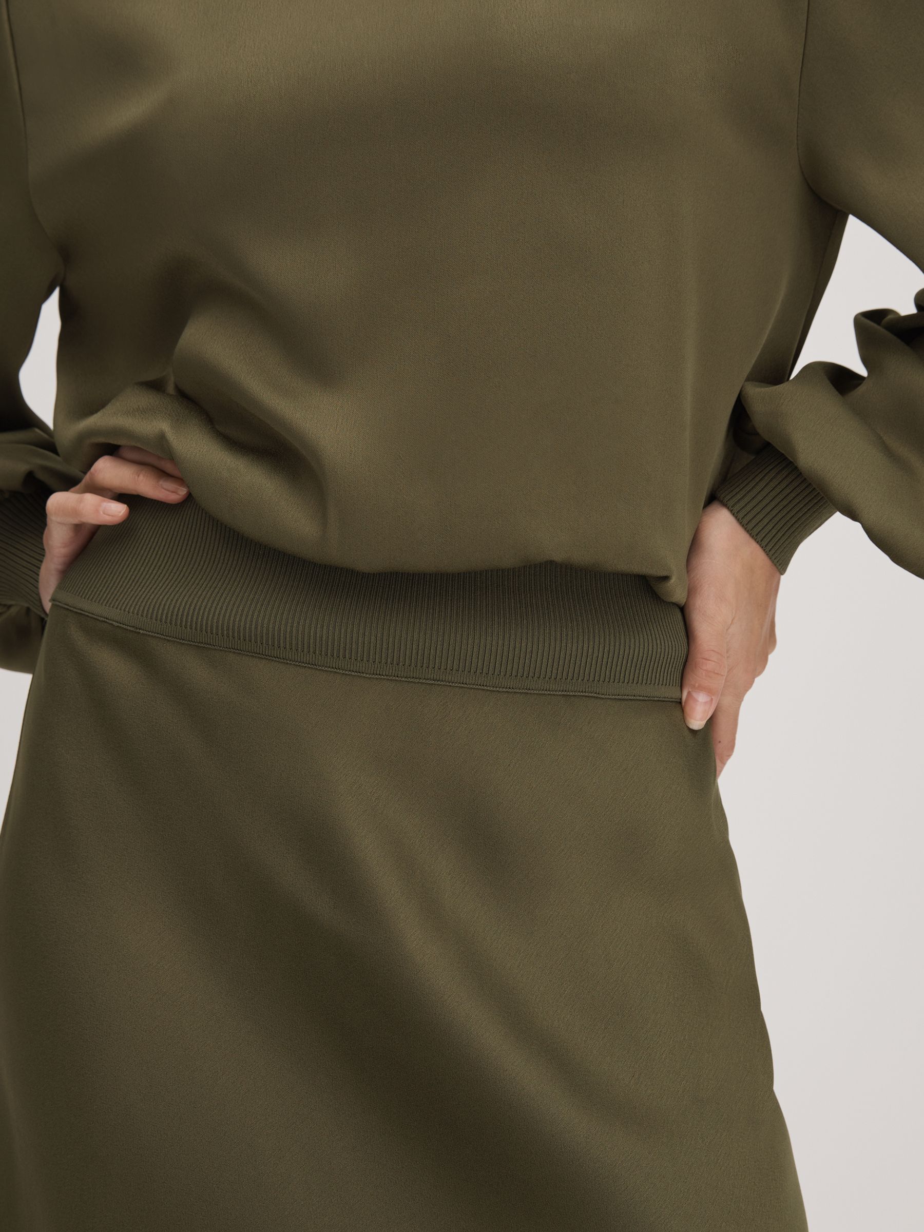 Florere Satin Midi Skirt in Dark Khaki - Image 4 of 6