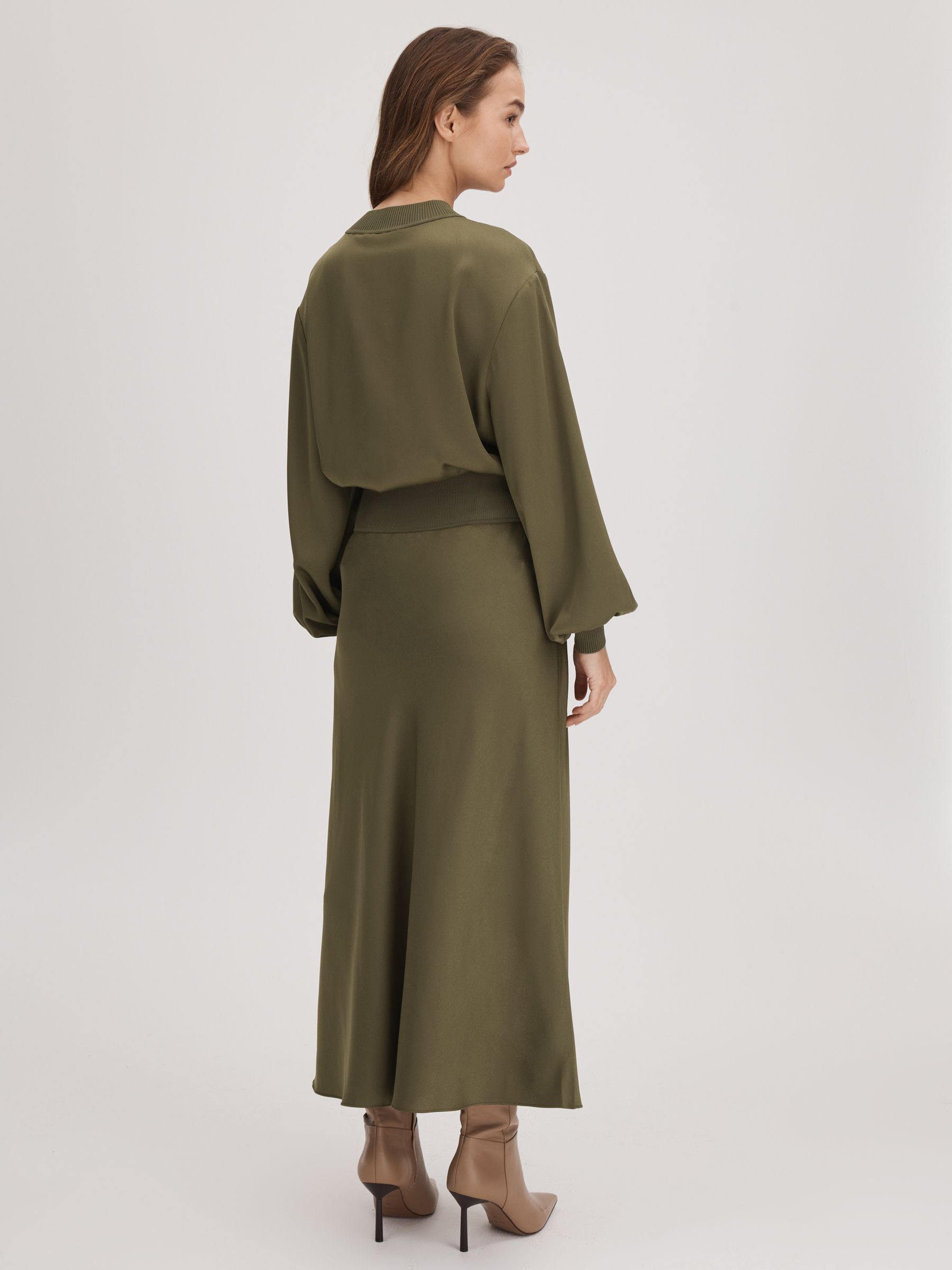Florere Satin Midi Skirt in Dark Khaki - Image 5 of 6