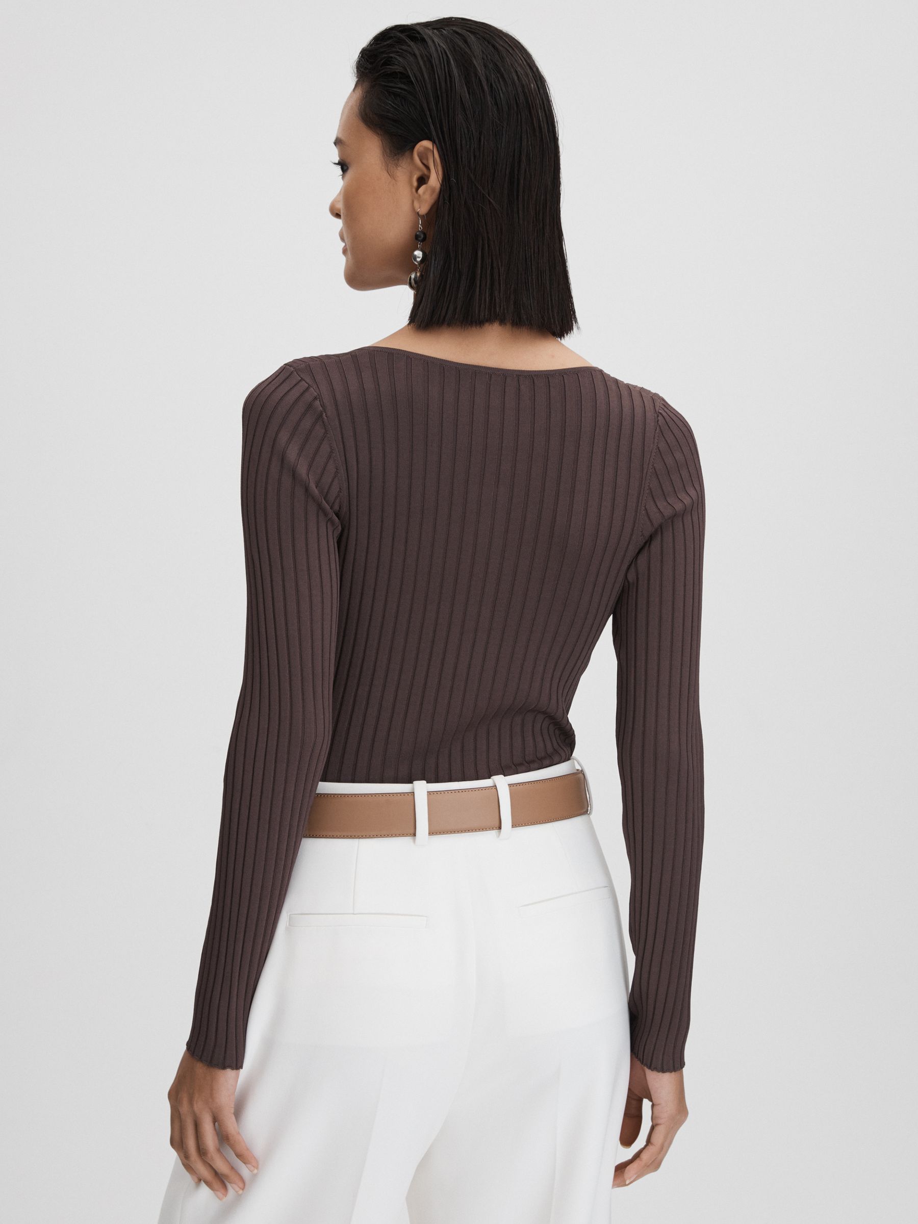 Ribbed Open Collar Top in Burgundy - Image 5 of 6