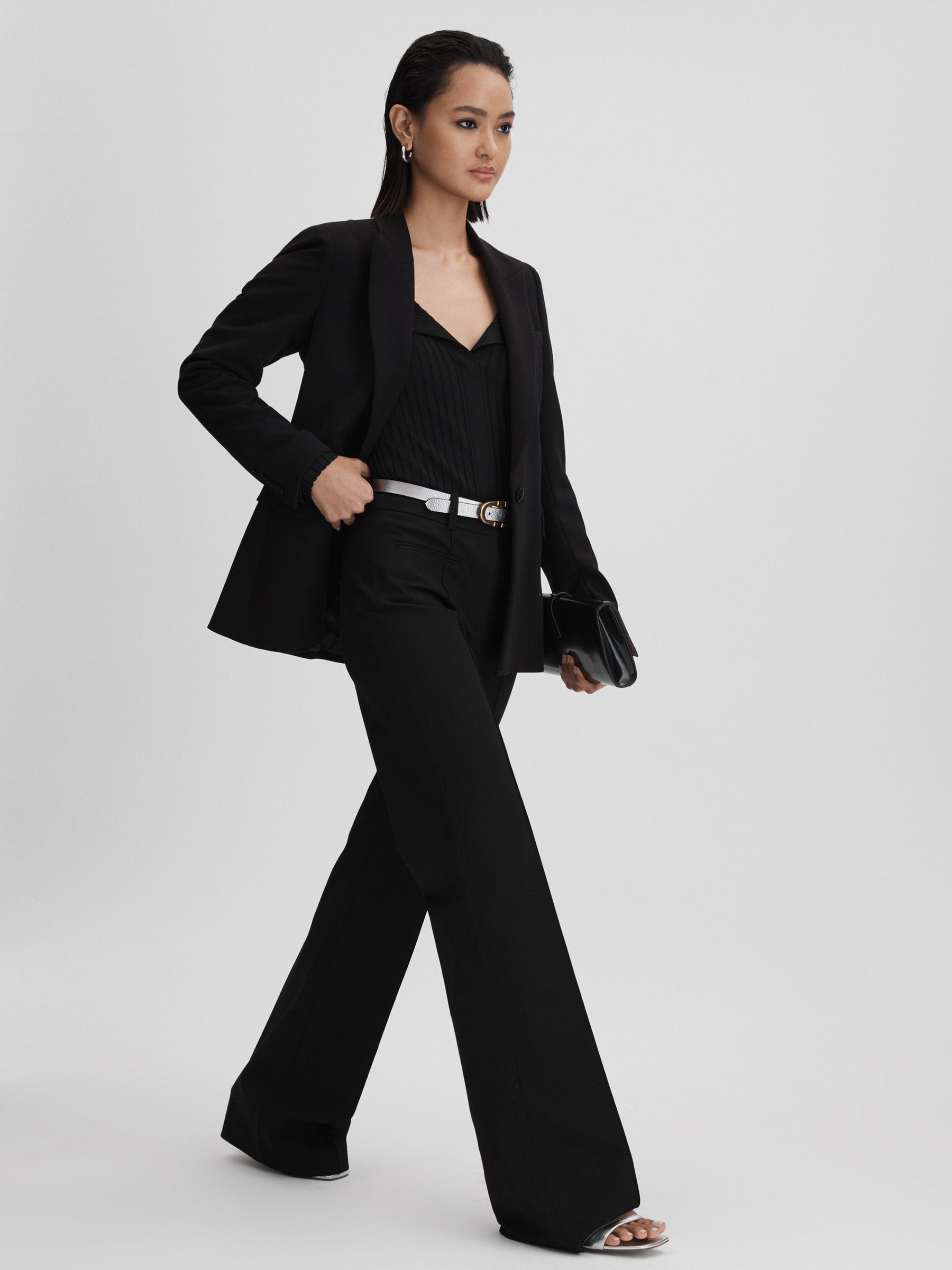 Ribbed Open Collar Top in Black - Image 6 of 7