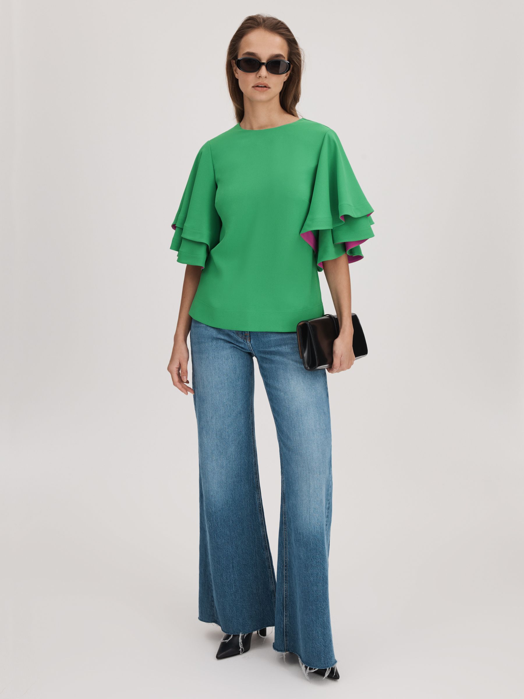 Florere Layered Sleeve Blouse in Bright Green - Image 3 of 6