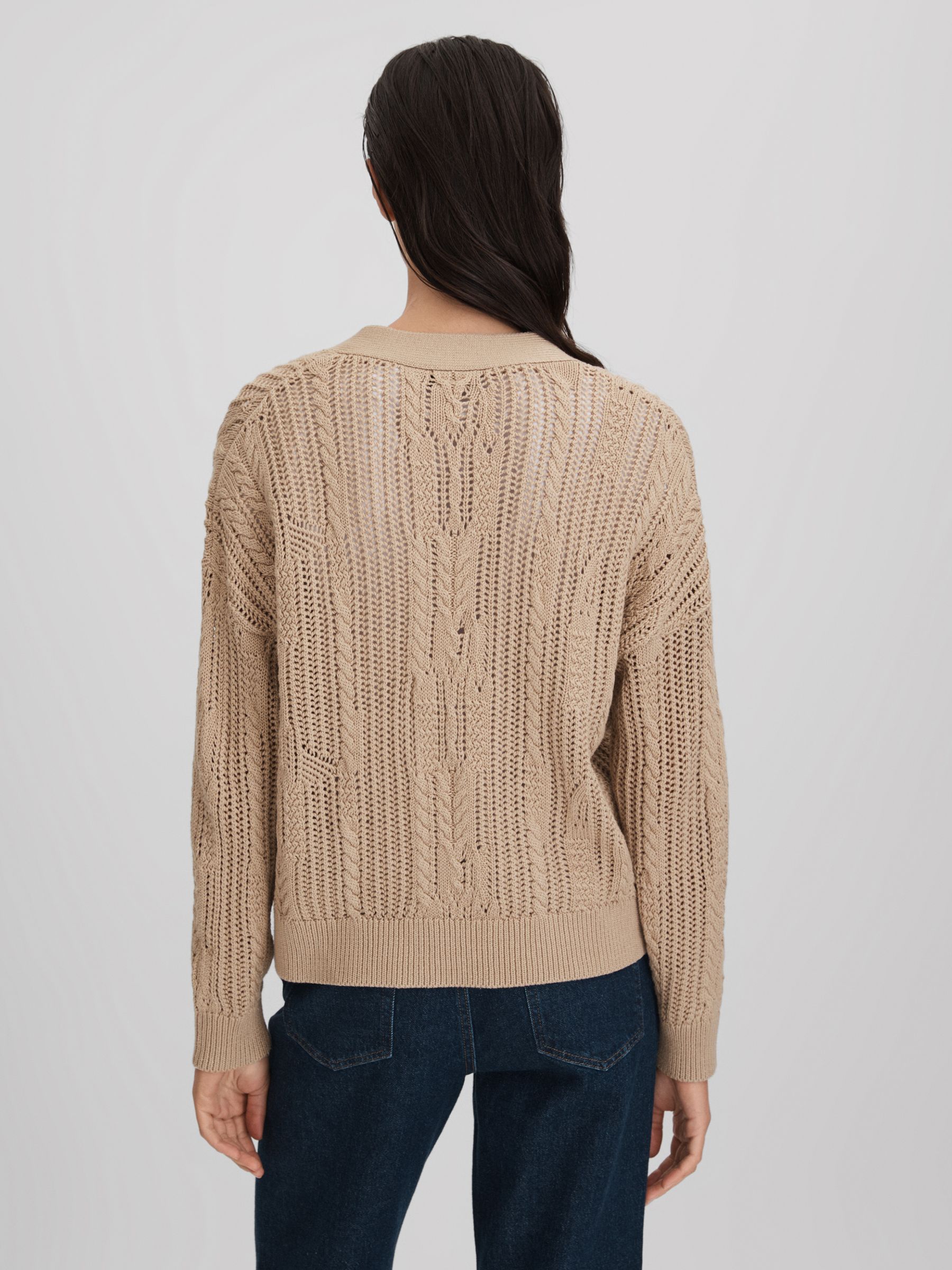 Cotton Blend Open Stitch Cardigan in Neutral - Image 5 of 6