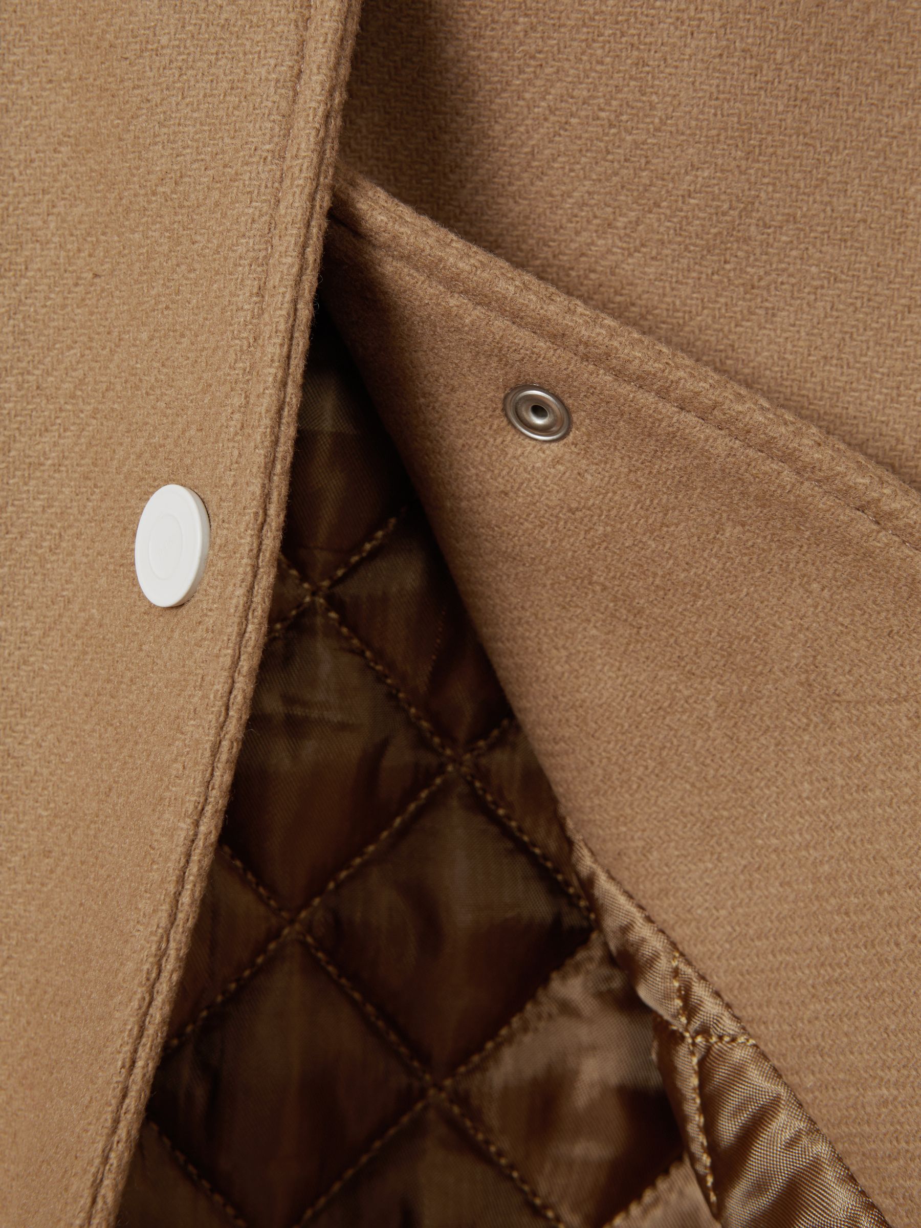 Premium Wool Blend Bomber Jacket in Camel/Cream - Image 7 of 7