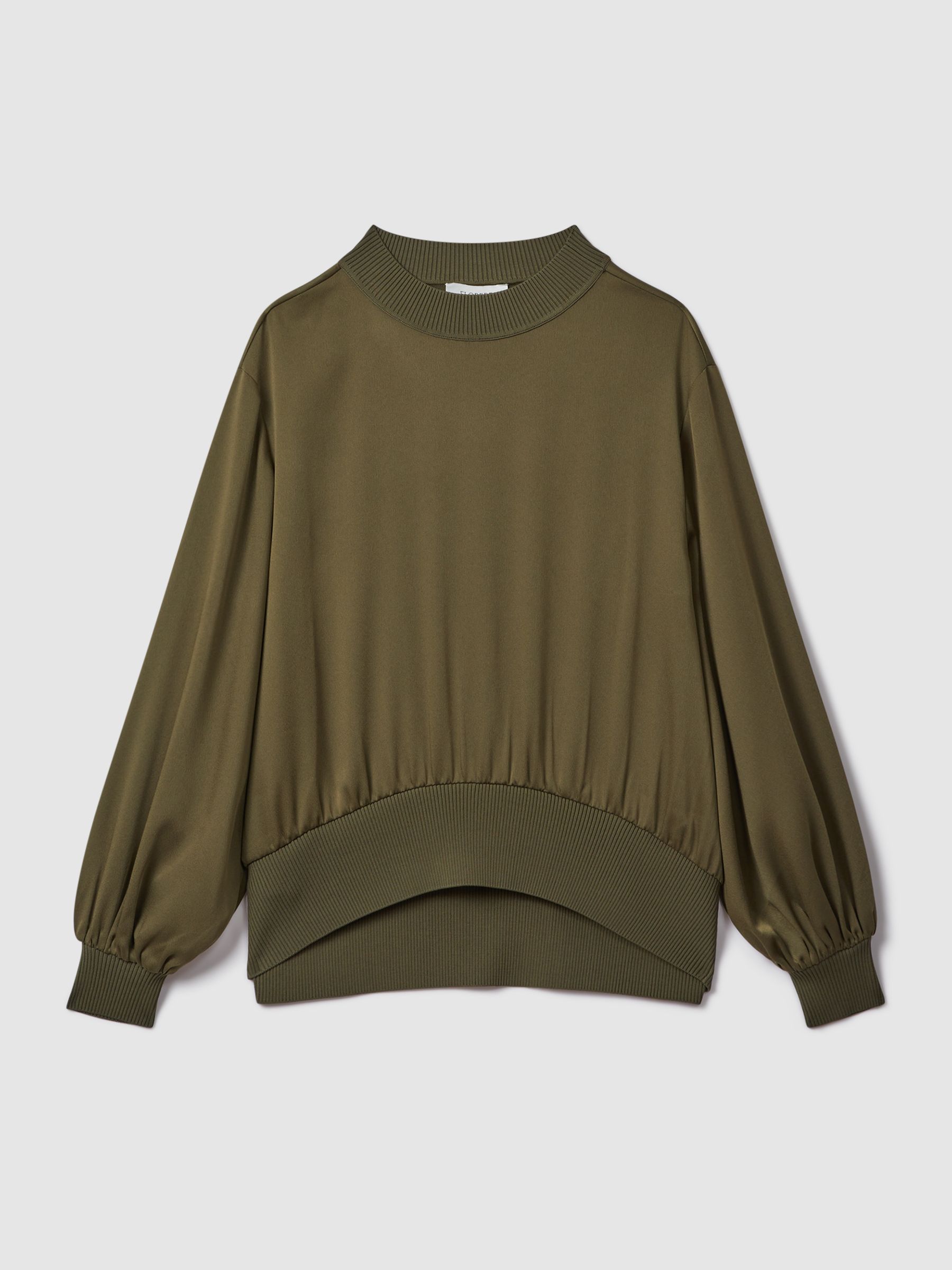 Florere Relaxed Satin Khaki Sweatshirt in Dark Khaki - Image 2 of 6 Florere Relaxed Satin Khaki Sweatshirt in Dark Khaki - Image 2 of 6