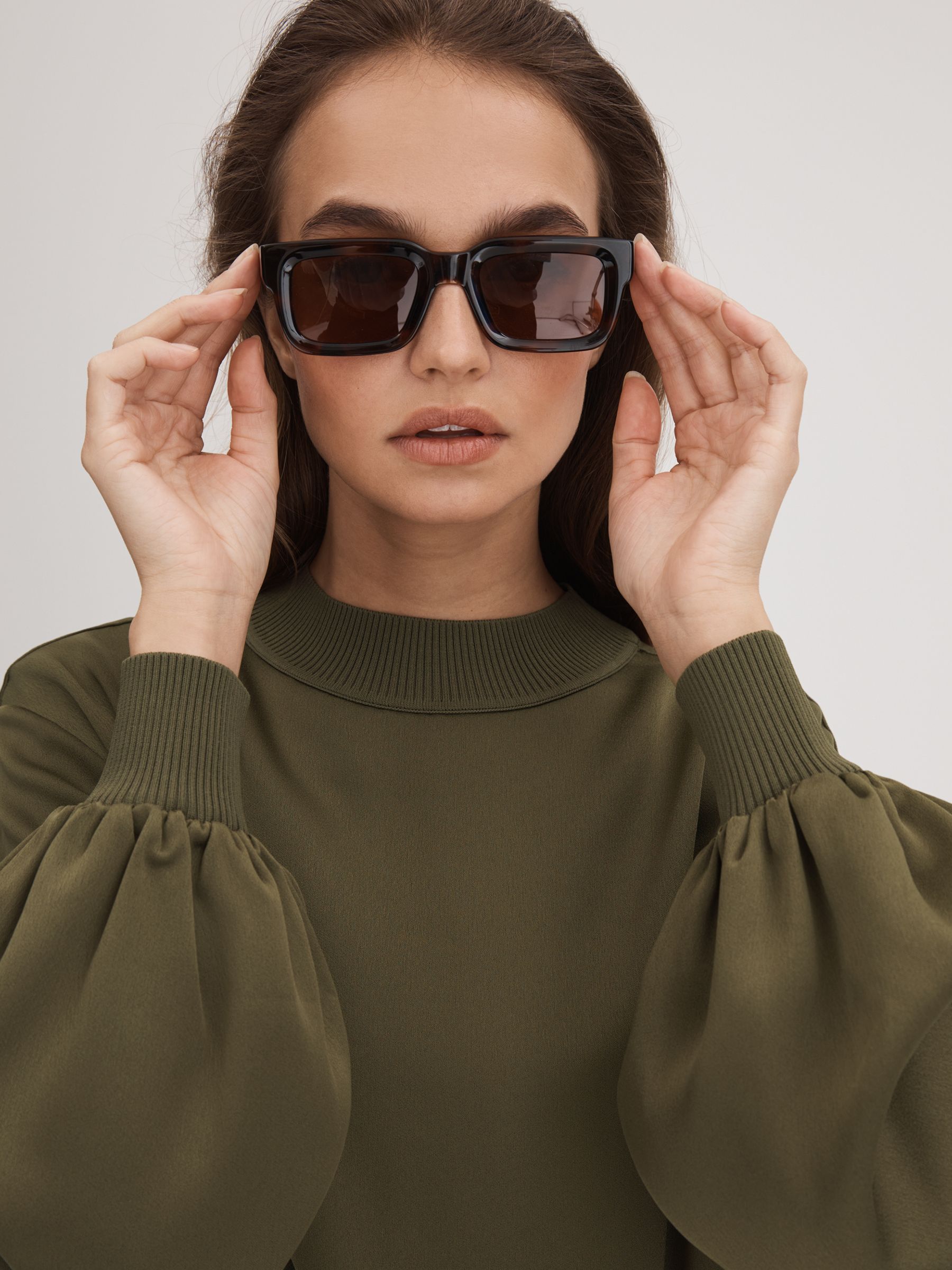 Florere Relaxed Satin Khaki Sweatshirt in Dark Khaki - Image 4 of 6