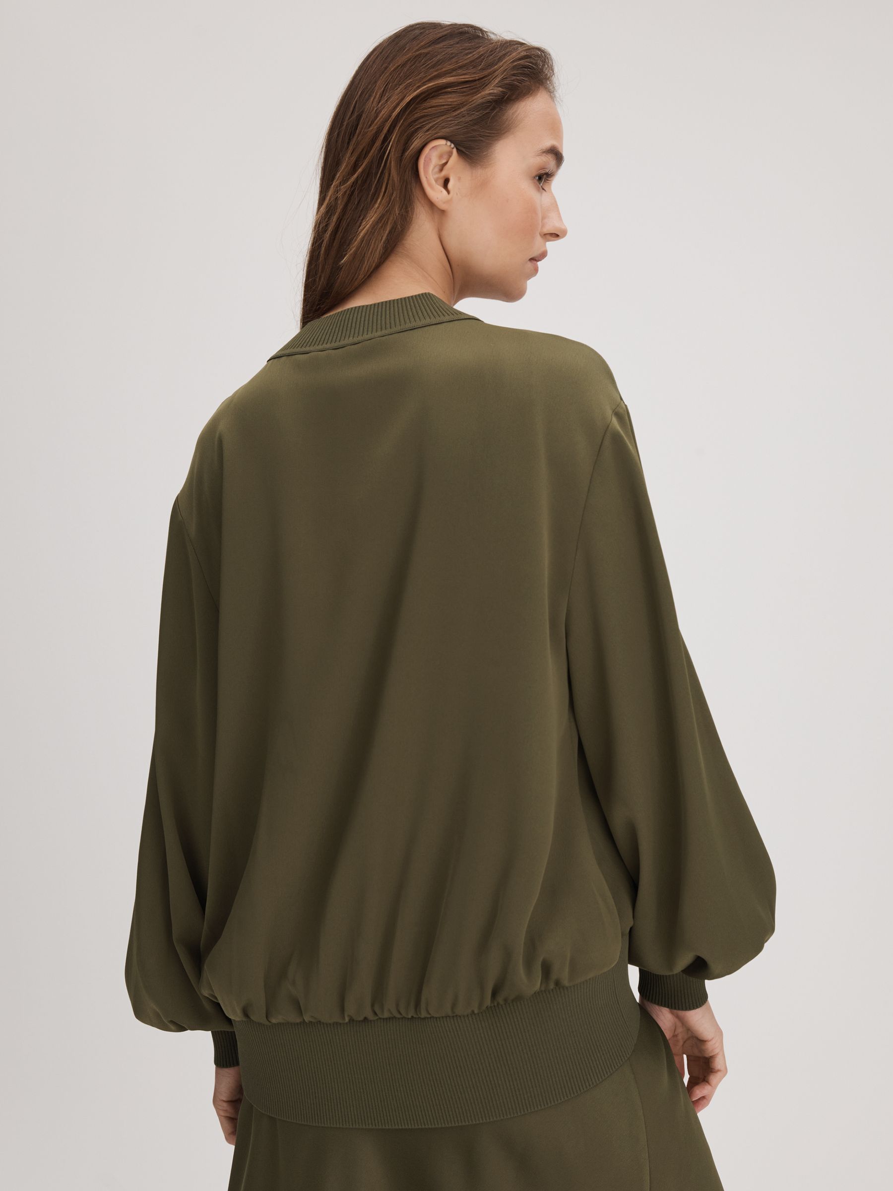 Florere Relaxed Satin Khaki Sweatshirt in Dark Khaki - Image 5 of 6