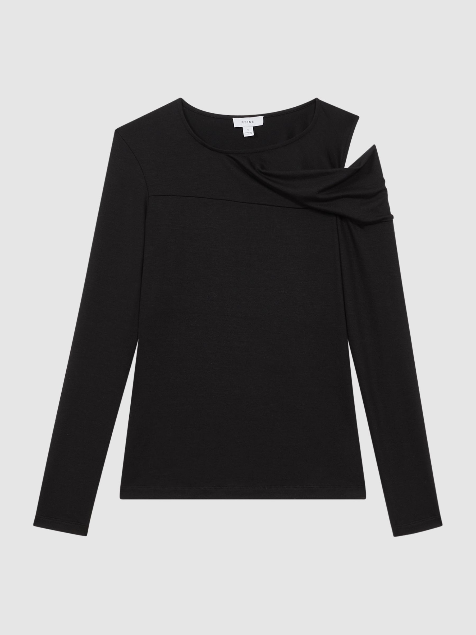 Draped Shoulder Top in Black - Image 2 of 4