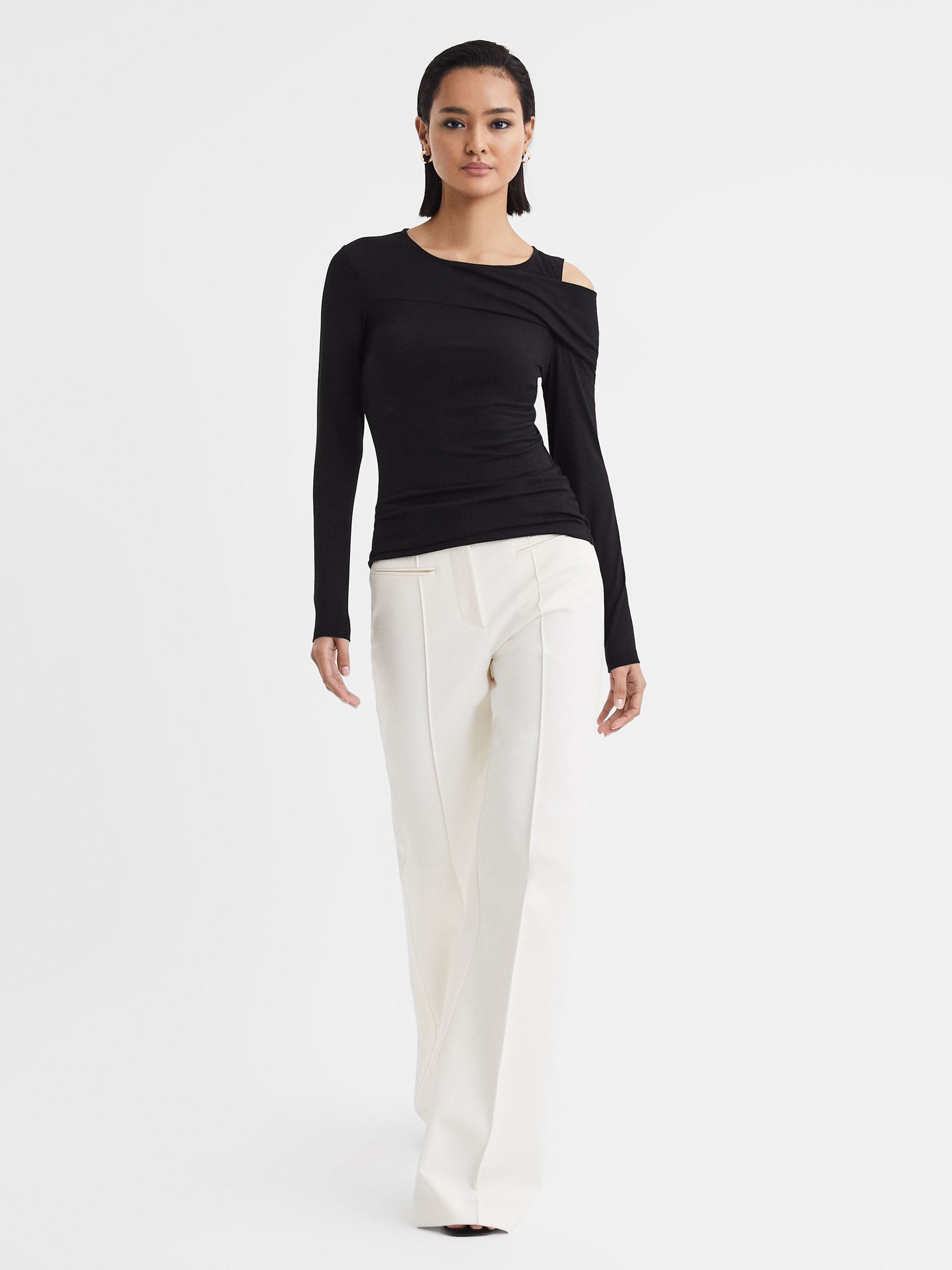 Draped Shoulder Top in Black - Image 3 of 4