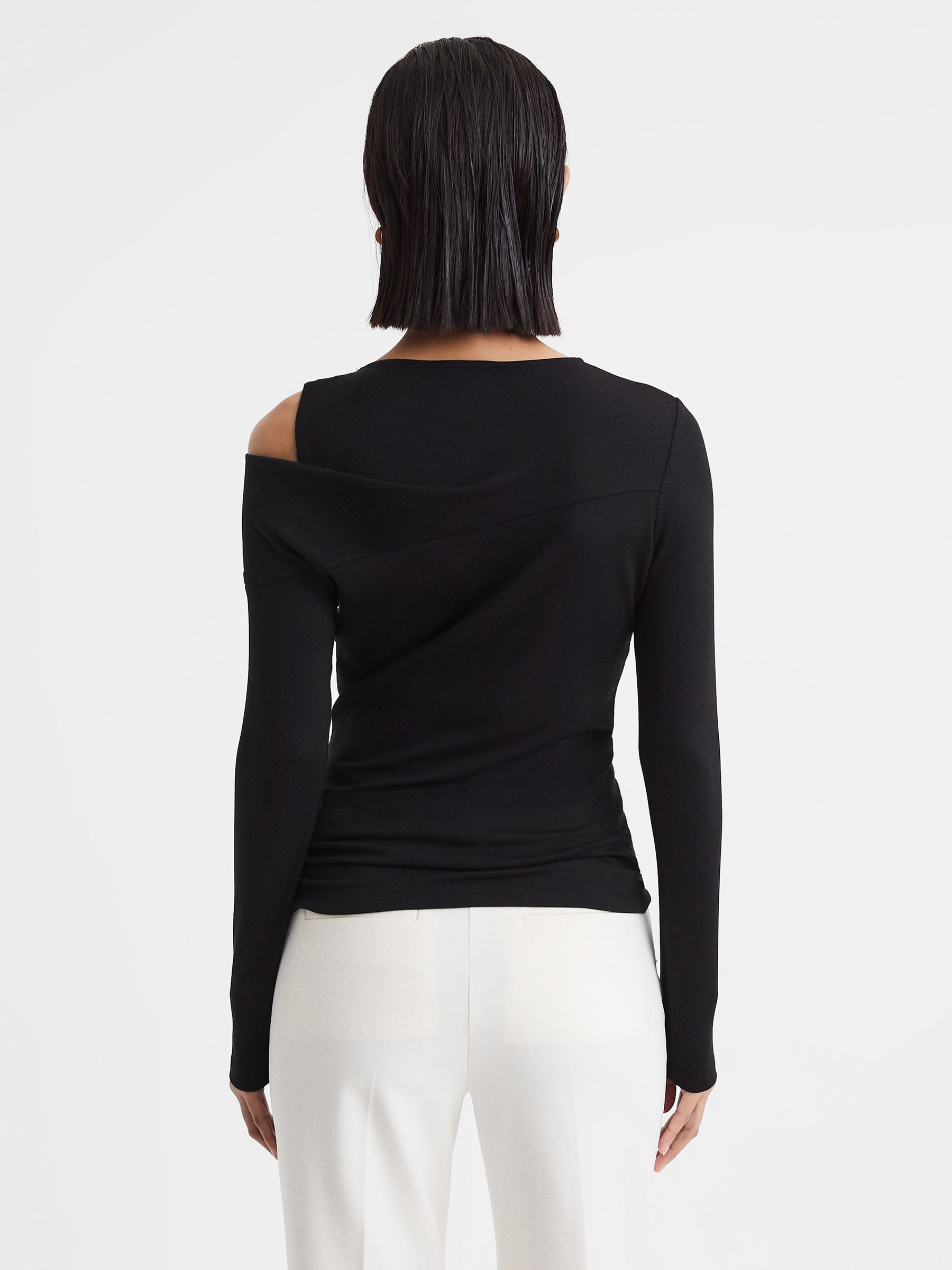 Draped Shoulder Top in Black - Image 4 of 4