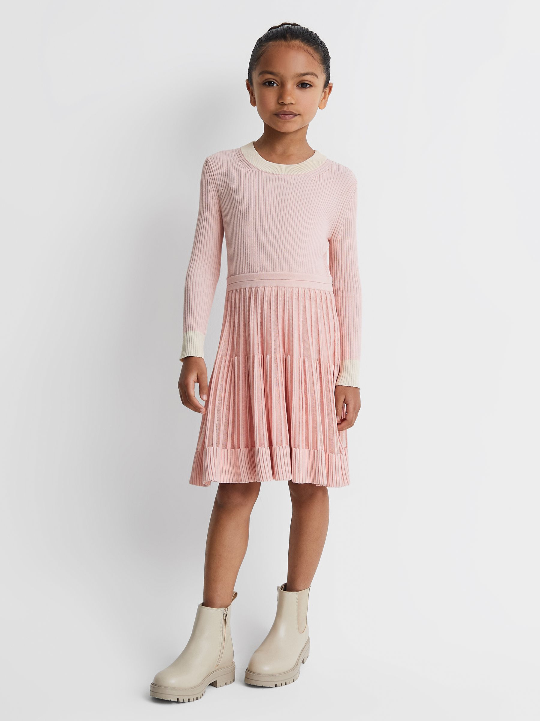 13-14 yrs Ribbed Fit-and-Flare Dress in Pink - Image 1 of 6