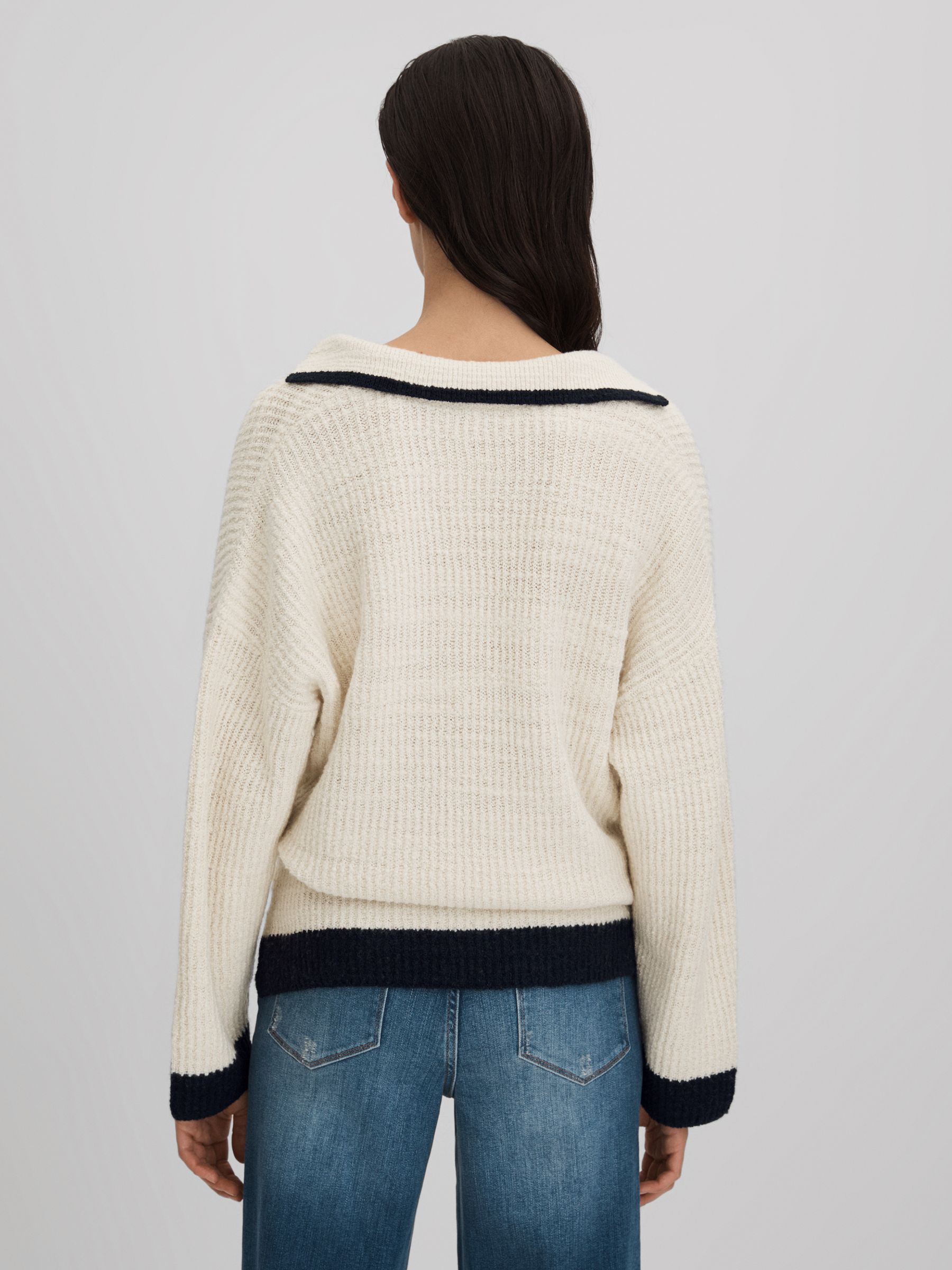Wool Blend Open Collar Jumper in Cream/Navy - Image 5 of 6