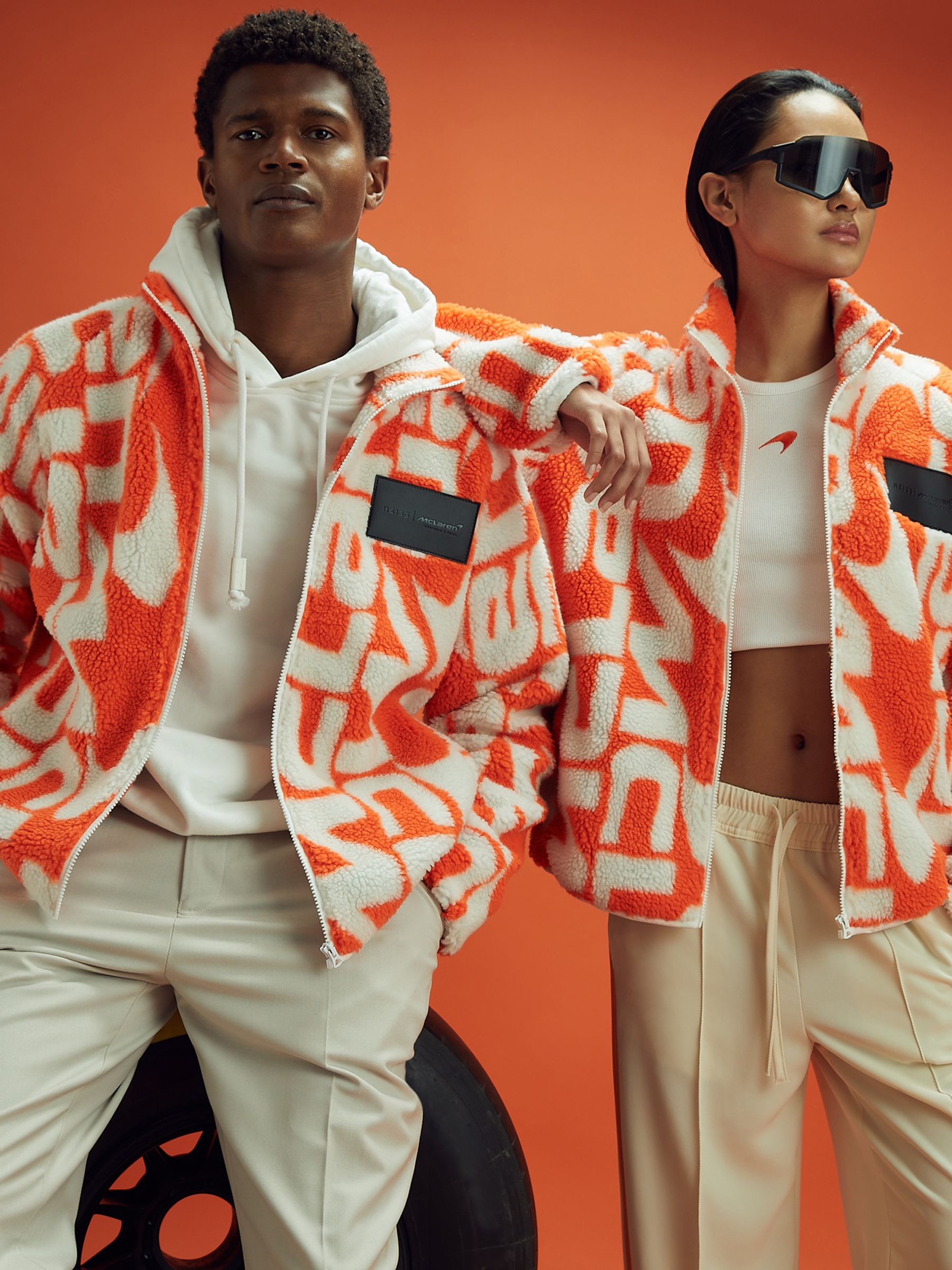 McLaren F1 Zip-Through Fleece Jacket in Papaya/White - Image 1 of 12