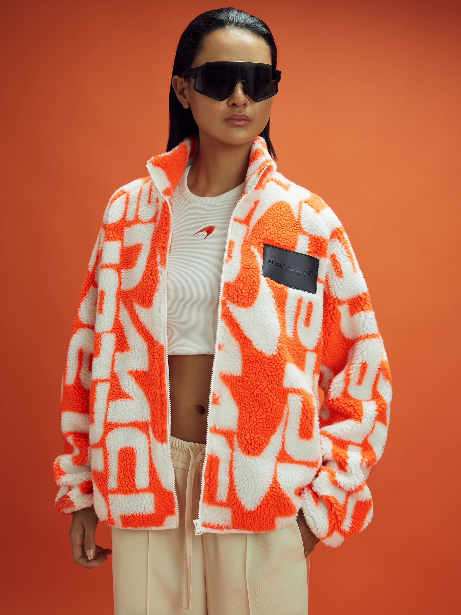 McLaren F1 Zip-Through Fleece Jacket in Papaya/White - Image 3 of 12