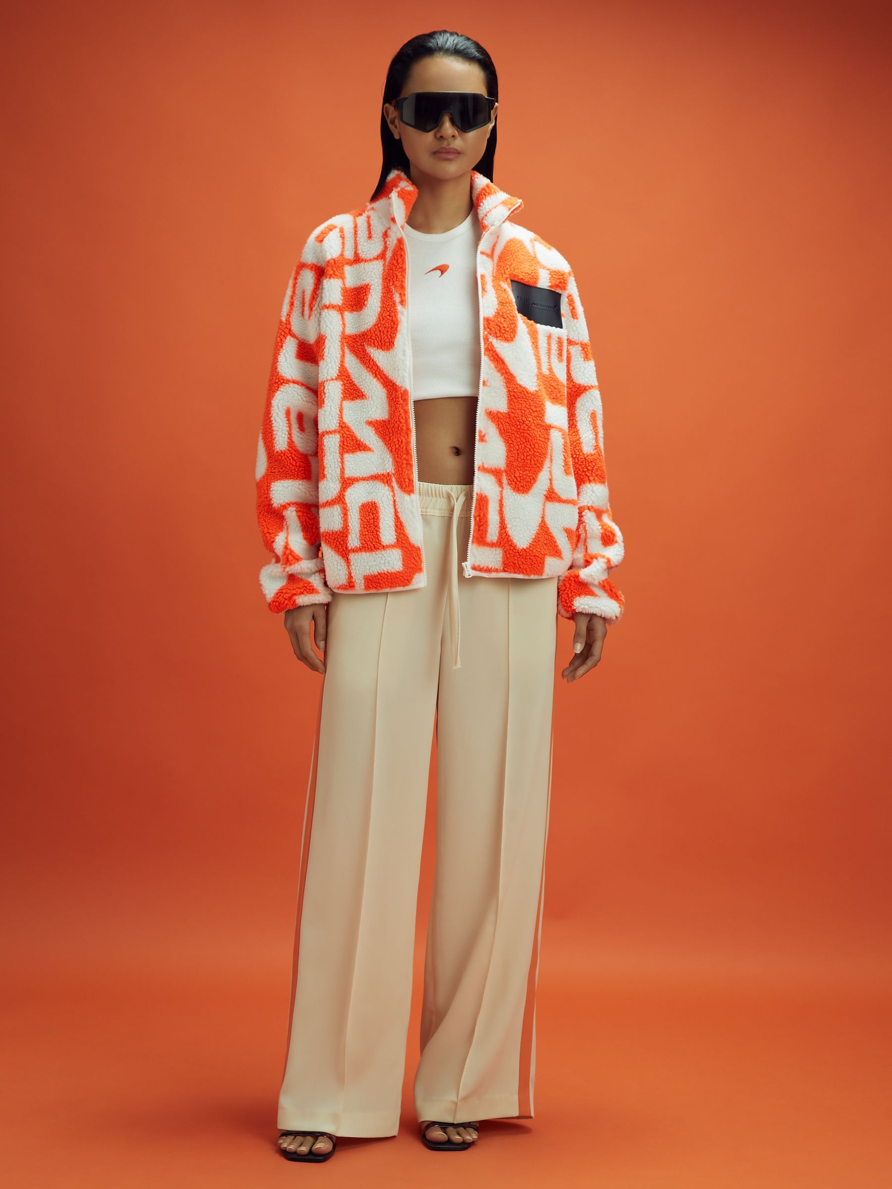 McLaren F1 Zip-Through Fleece Jacket in Papaya/White - Image 4 of 12