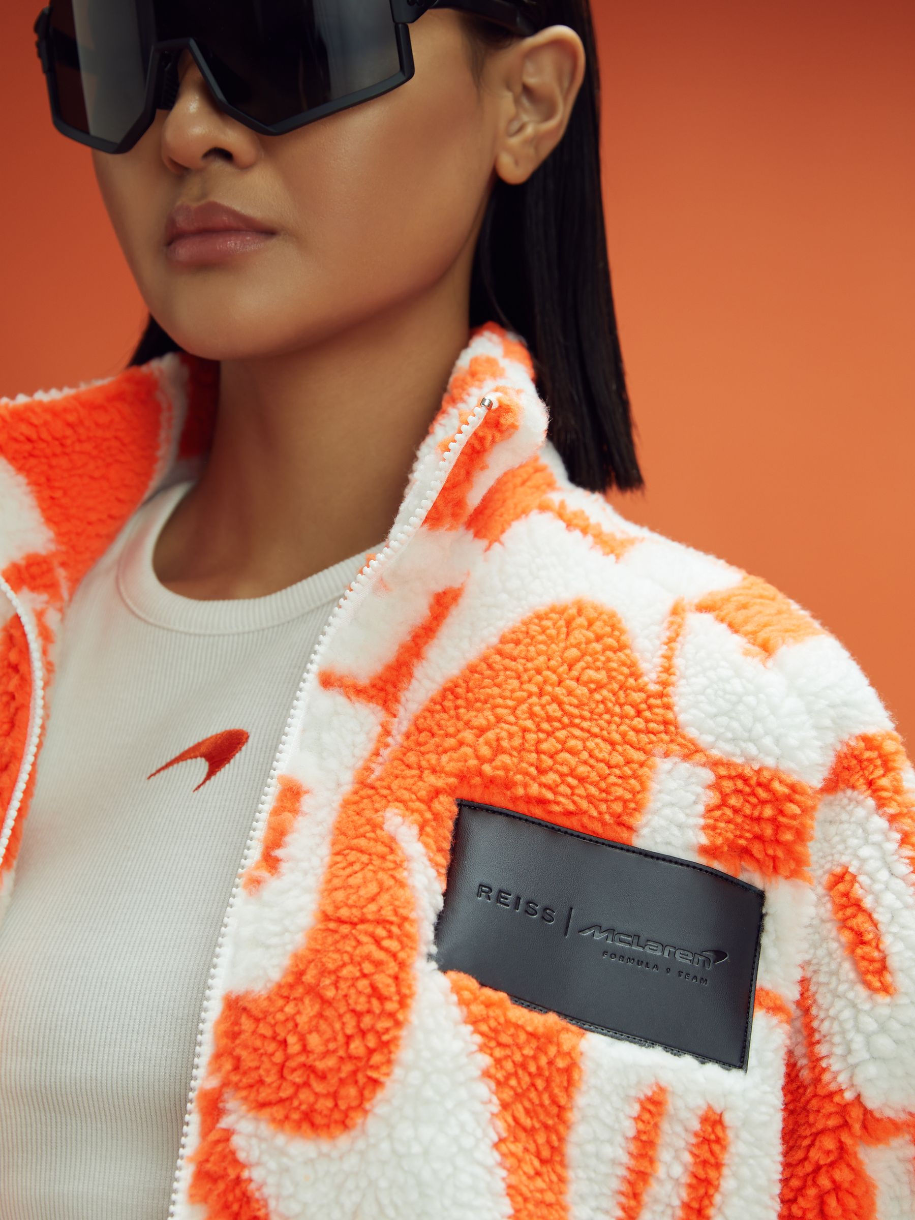 McLaren F1 Zip-Through Fleece Jacket in Papaya/White - Image 5 of 12