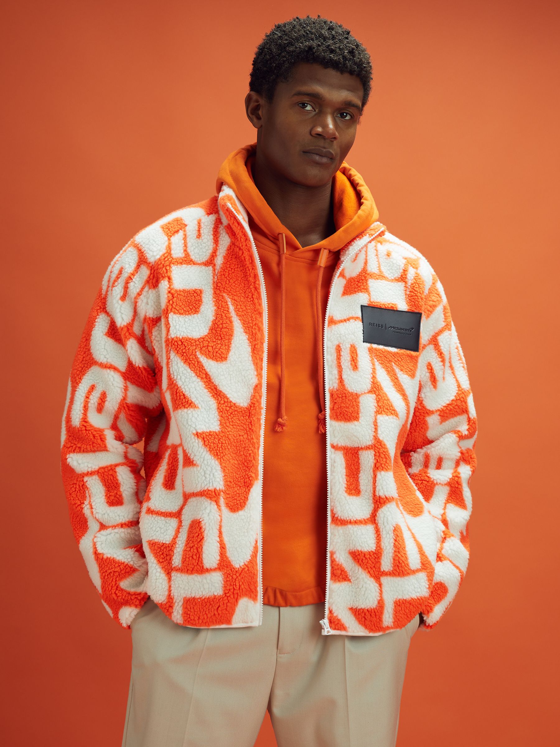 McLaren F1 Zip-Through Fleece Jacket in Papaya/White - Image 9 of 12