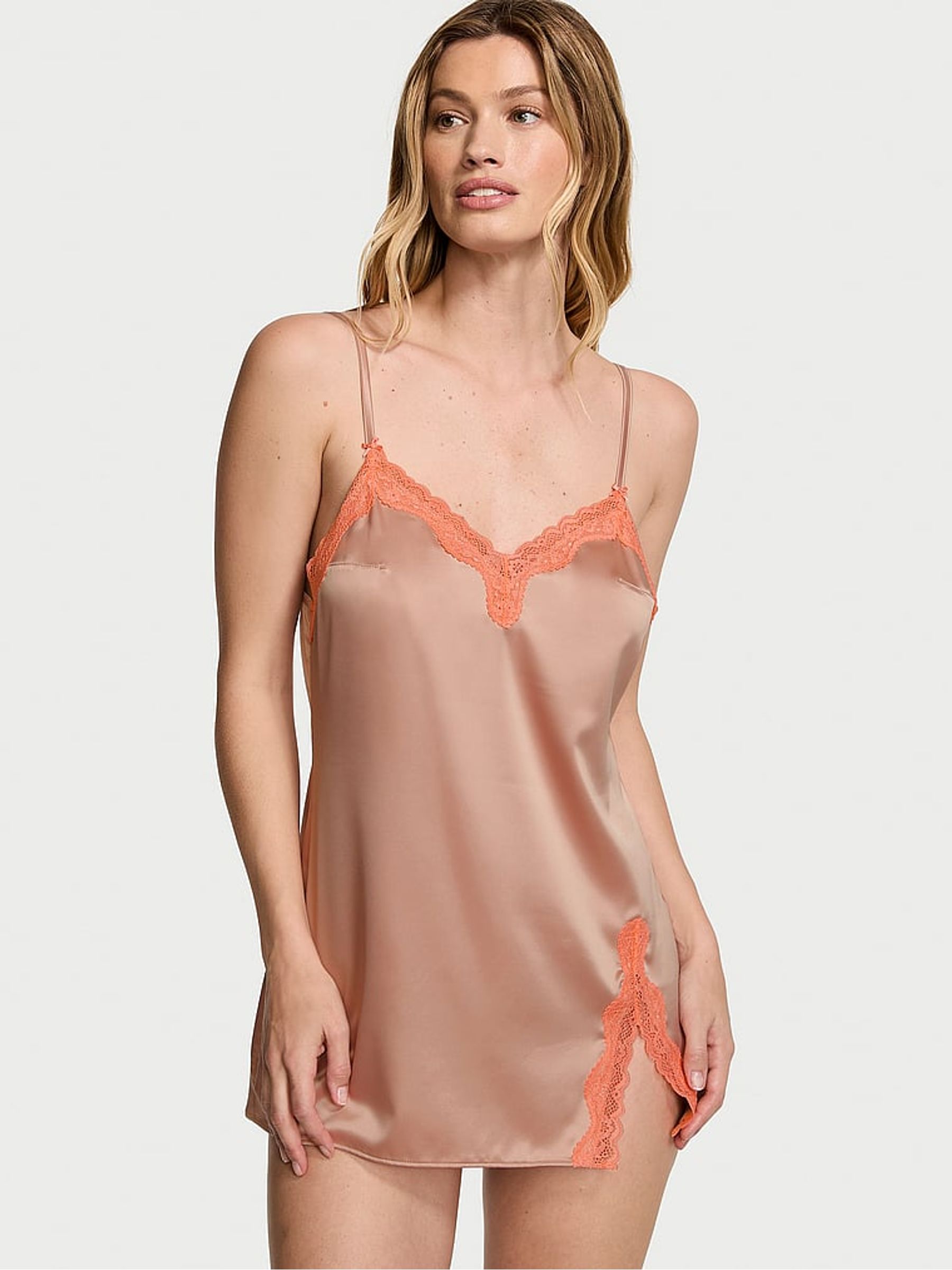 Macaron Nude Lace Slip Dress - Image 1 of 3