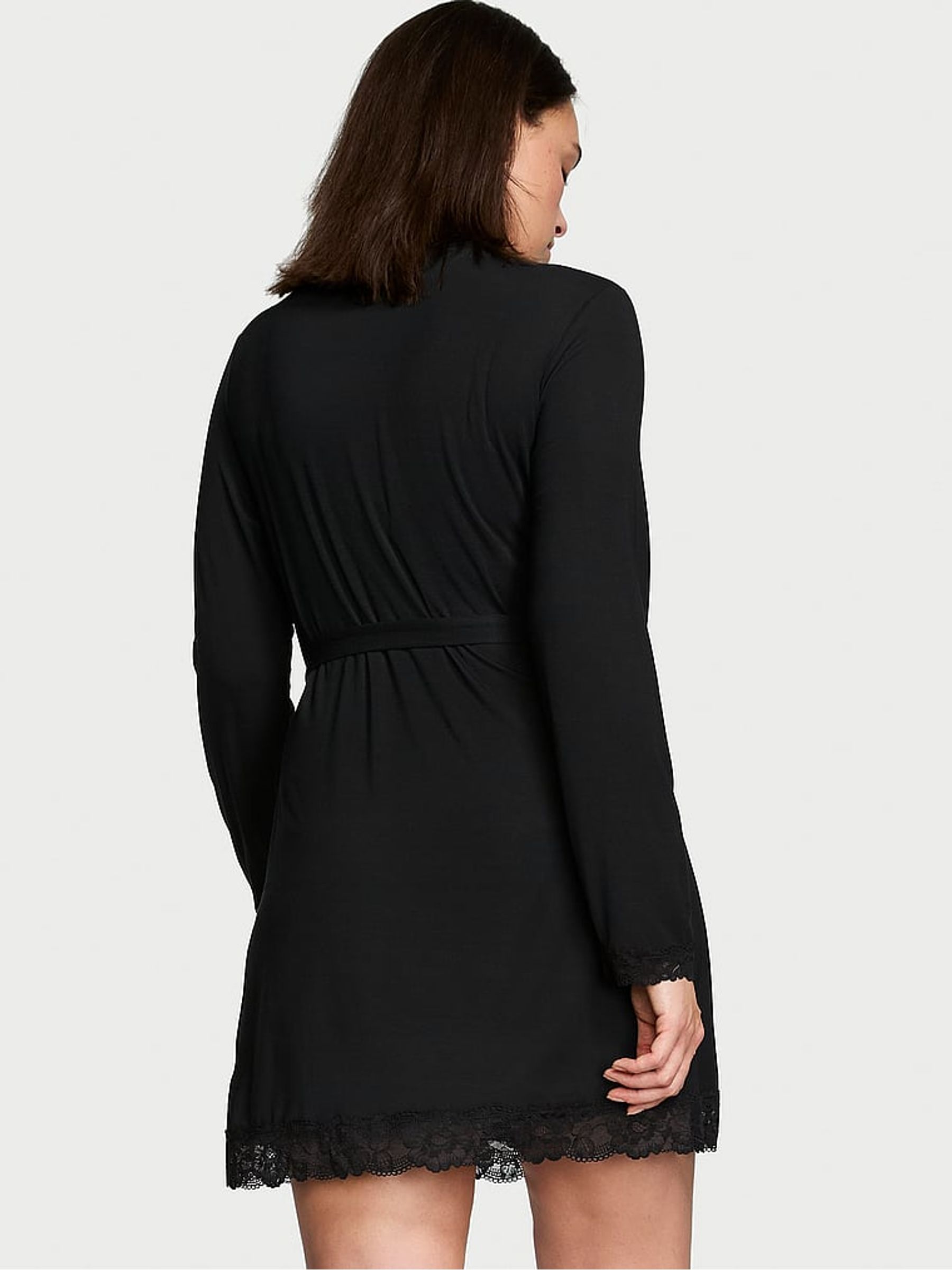 Black Modal Lace Trim Robe - Image 2 of 3