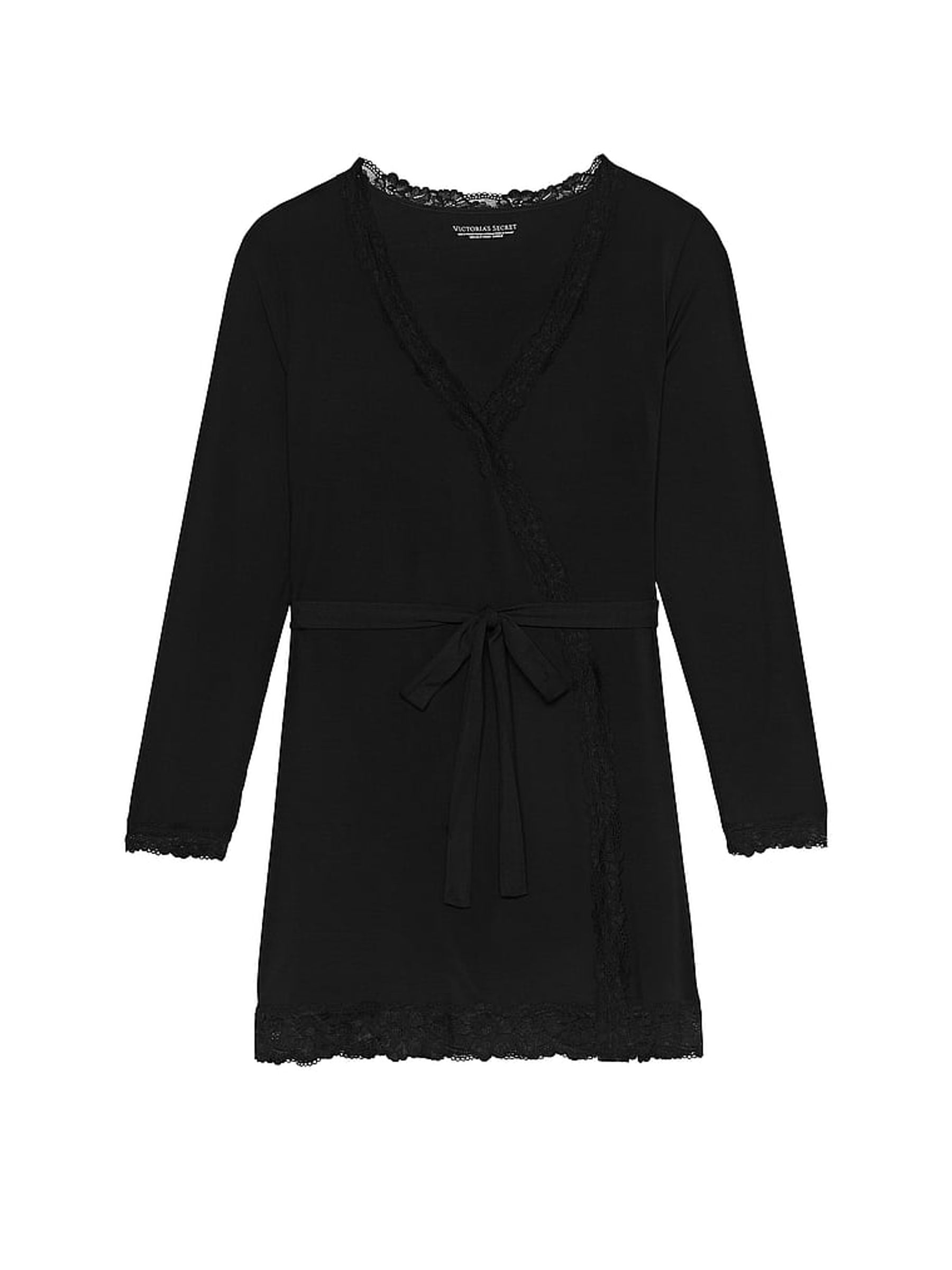 Black Modal Lace Trim Robe - Image 3 of 3