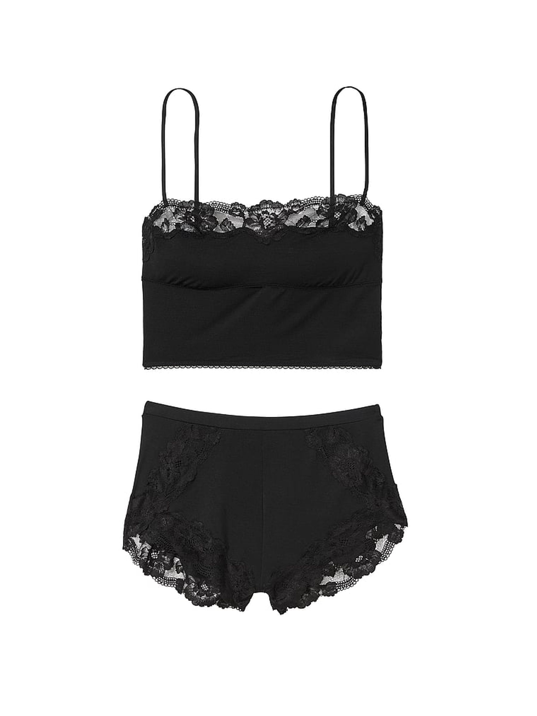 Black Straight Neck Modal Cami Set - Image 3 of 3