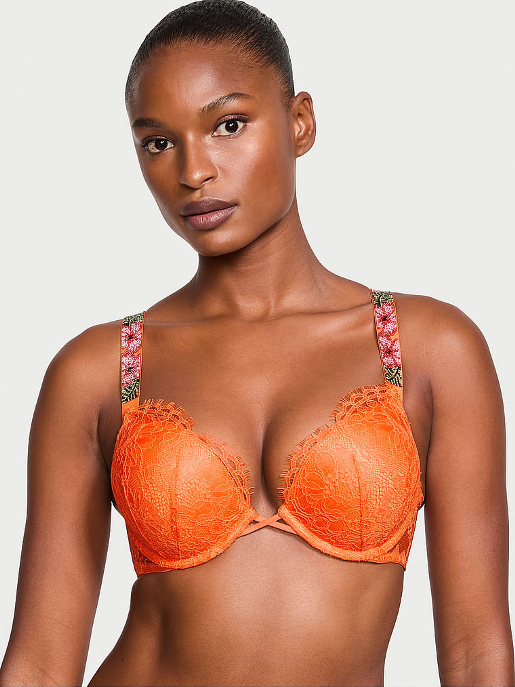 Sunset Orange Bombshell Add 2 Cups Push Up Shine Strap Push Up Bra
