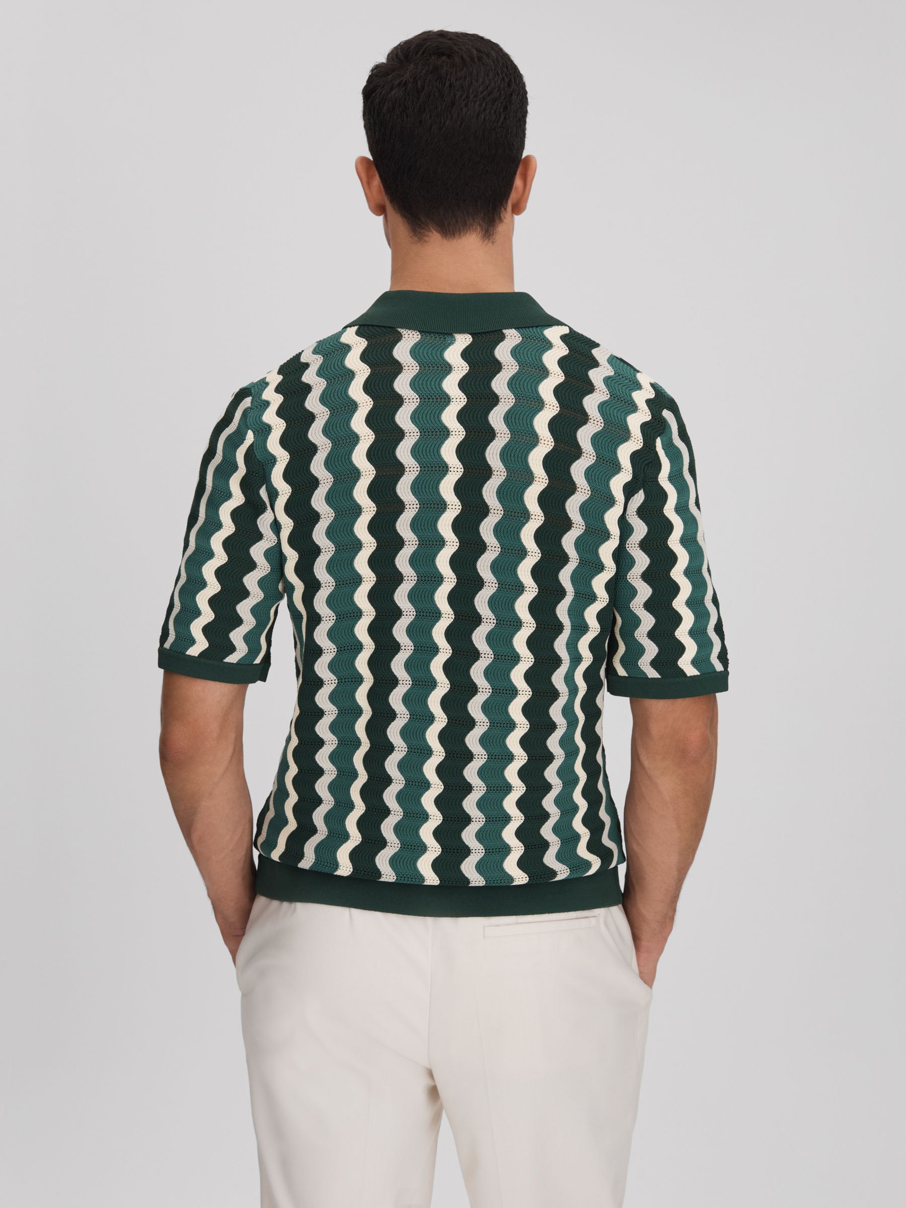 Knitted Cuban Collar Shirt in Green Multi - Image 5 of 6