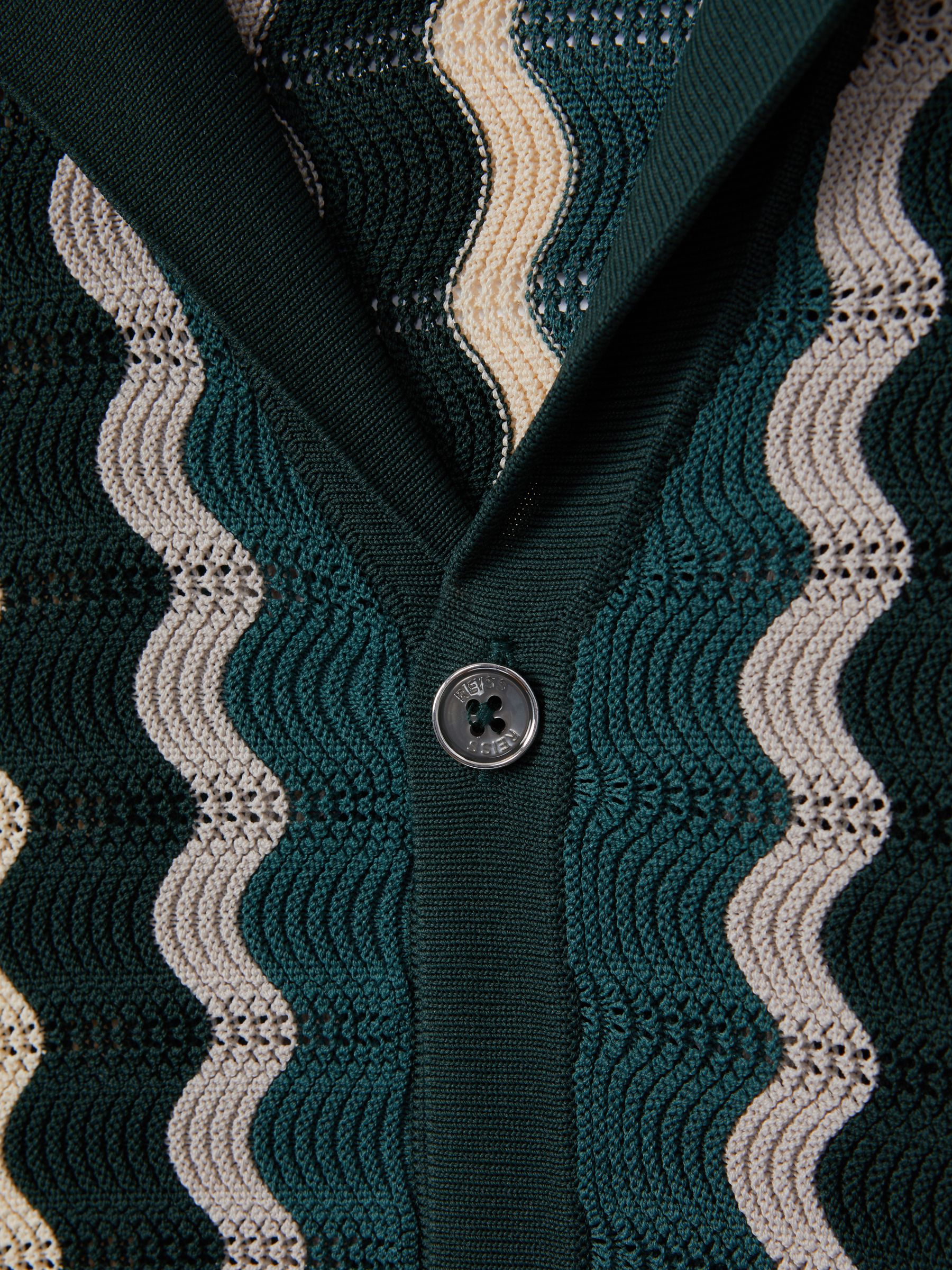 Knitted Cuban Collar Shirt in Green Multi - Image 6 of 6