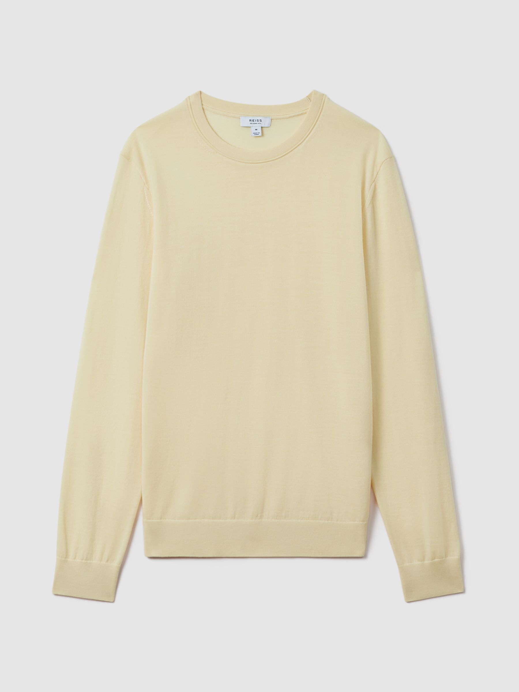 Merino Wool Crew Neck Jumper in Buttermilk Yellow - Image 2 of 5