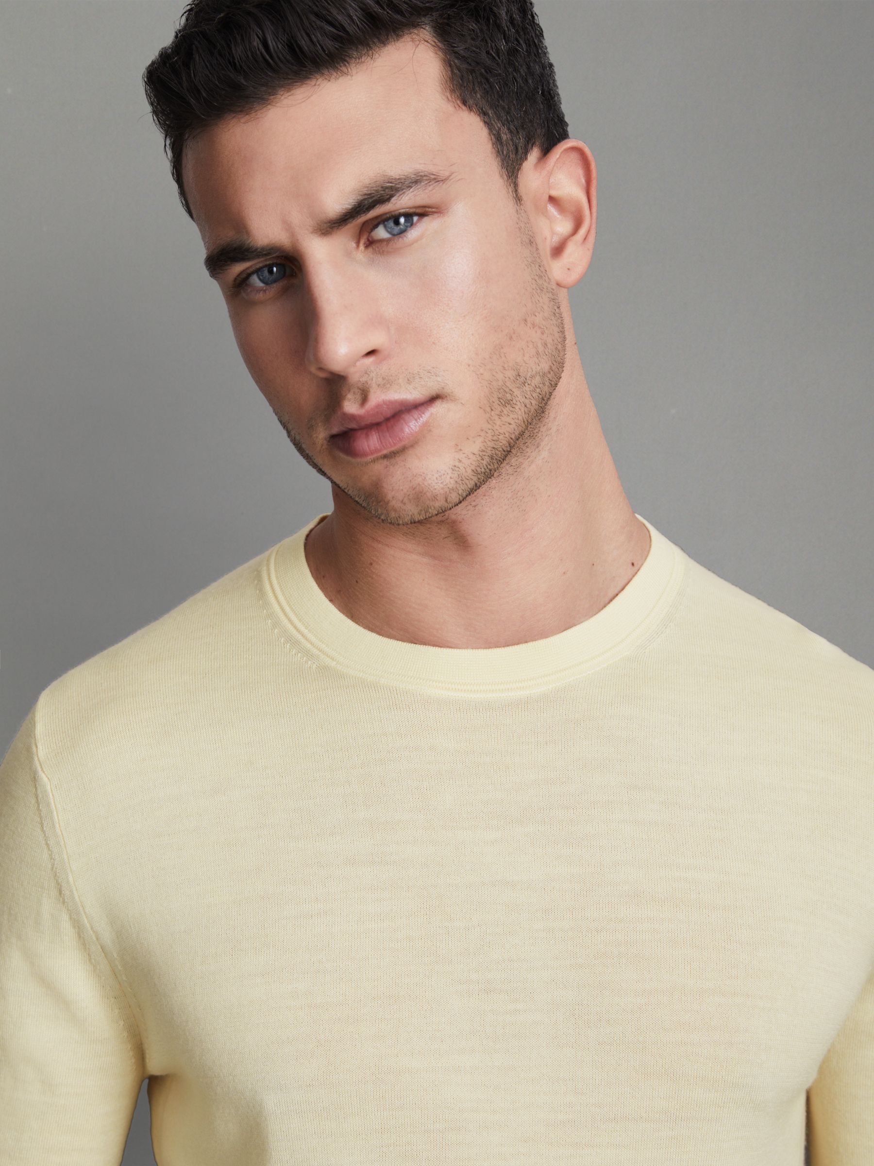 Merino Wool Crew Neck Jumper in Buttermilk Yellow - Image 4 of 5