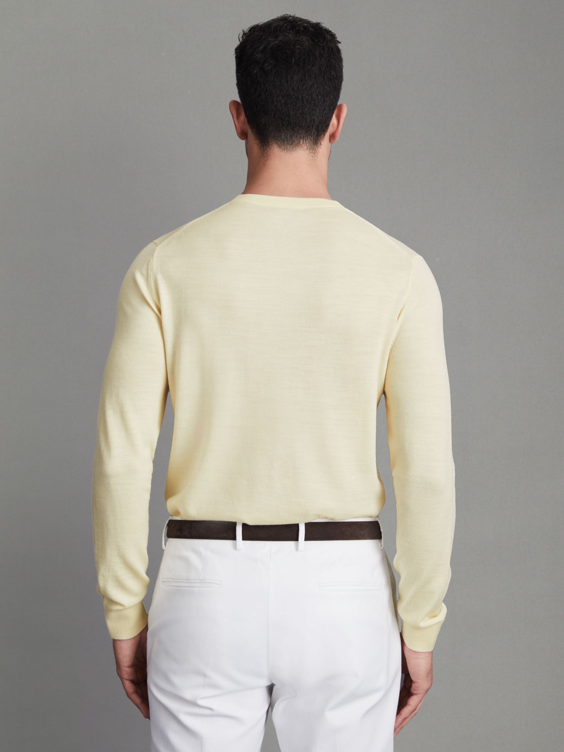 Merino Wool Crew Neck Jumper in Buttermilk Yellow - Image 5 of 5