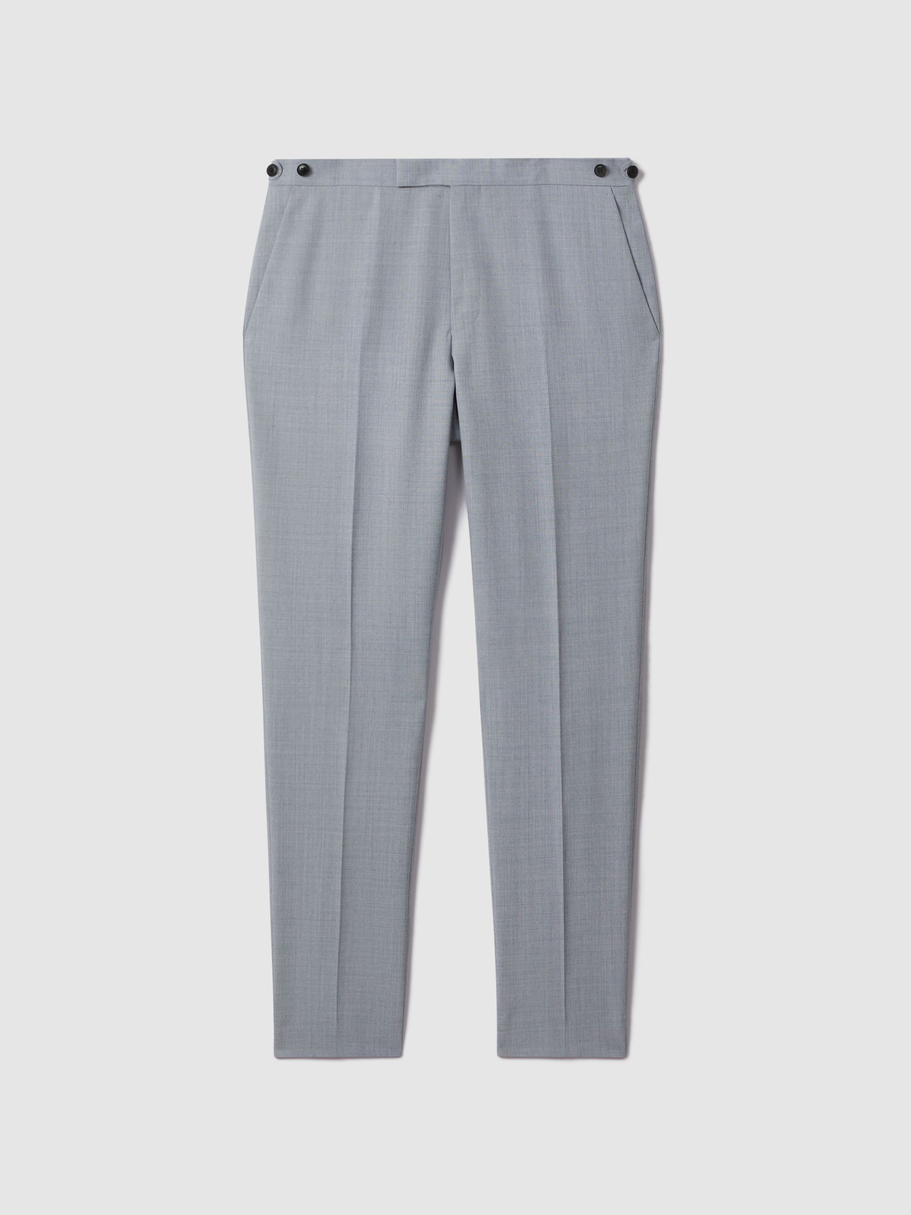 Slim Fit Wool Adjuster Trousers in Soft Blue - Image 2 of 5