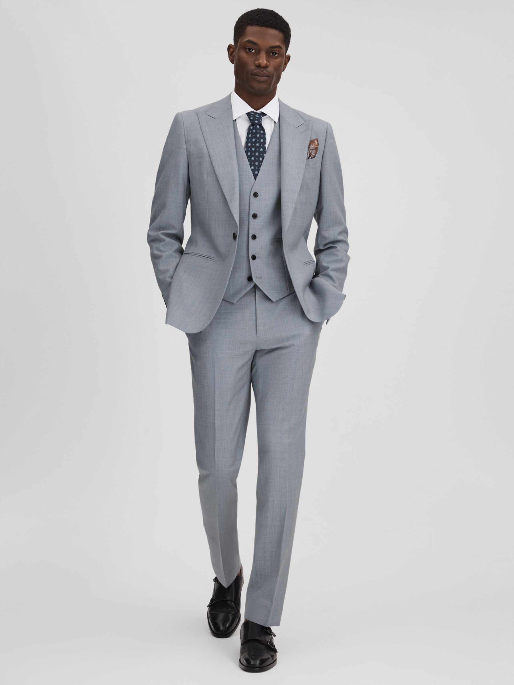 Slim Fit Wool Adjuster Trousers in Soft Blue - Image 3 of 5