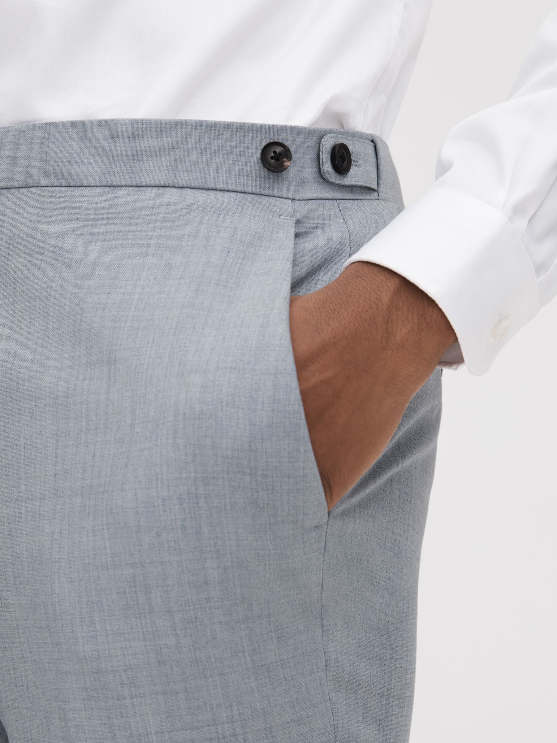 Slim Fit Wool Adjuster Trousers in Soft Blue - Image 4 of 5
