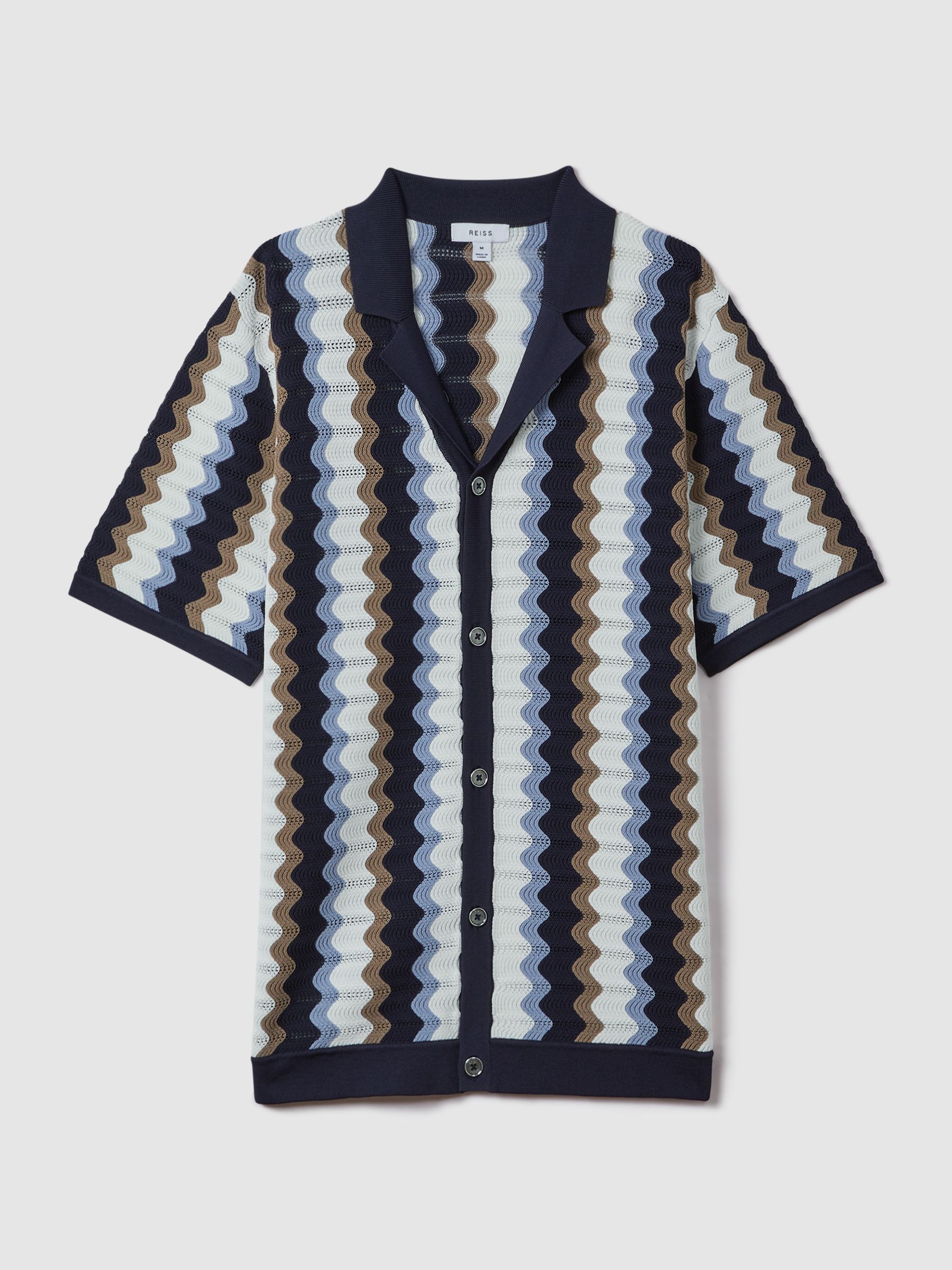 Knitted Cuban Collar Shirt in Blue Multi - Image 2 of 7