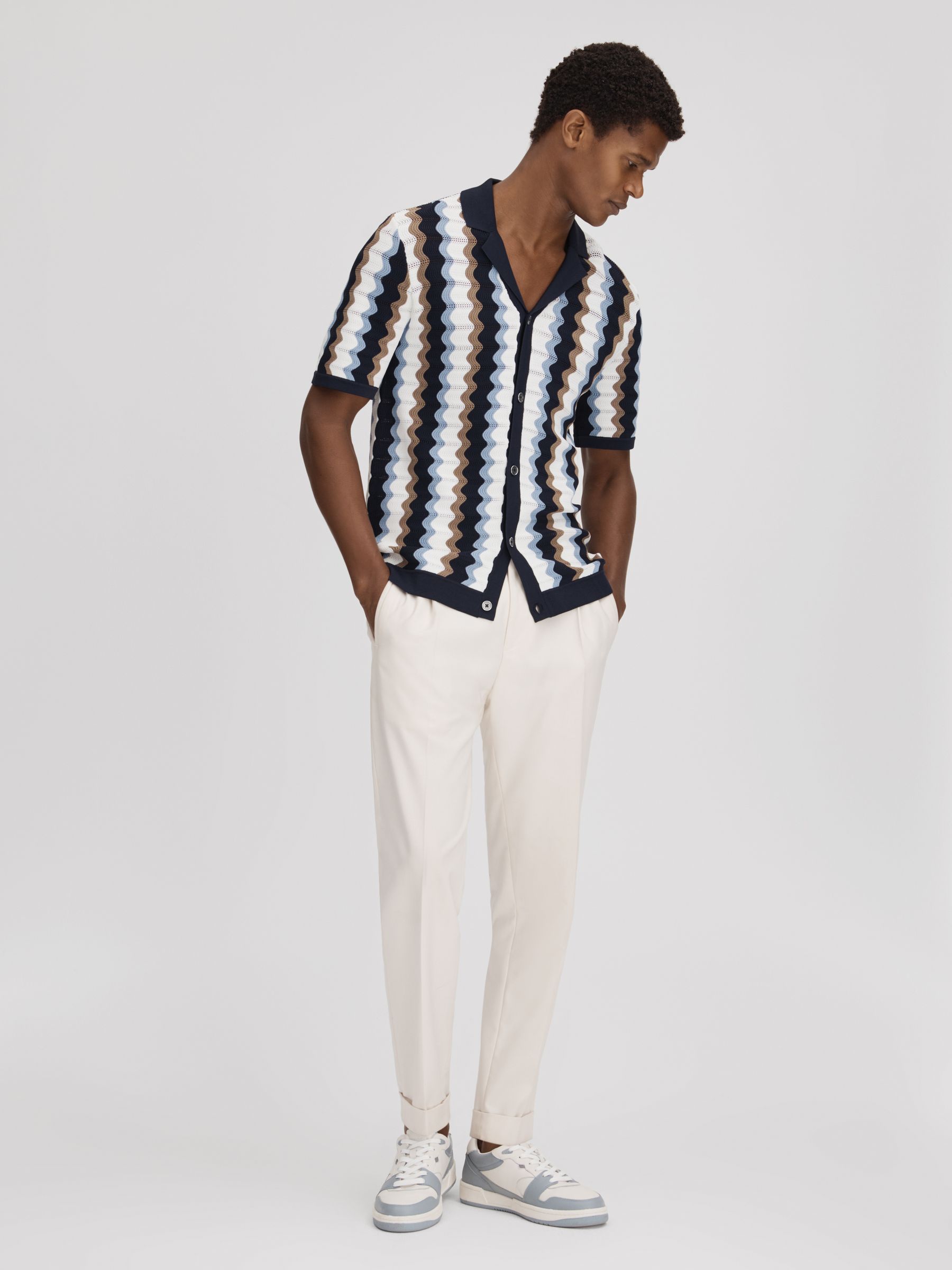 Knitted Cuban Collar Shirt in Blue Multi - Image 3 of 7