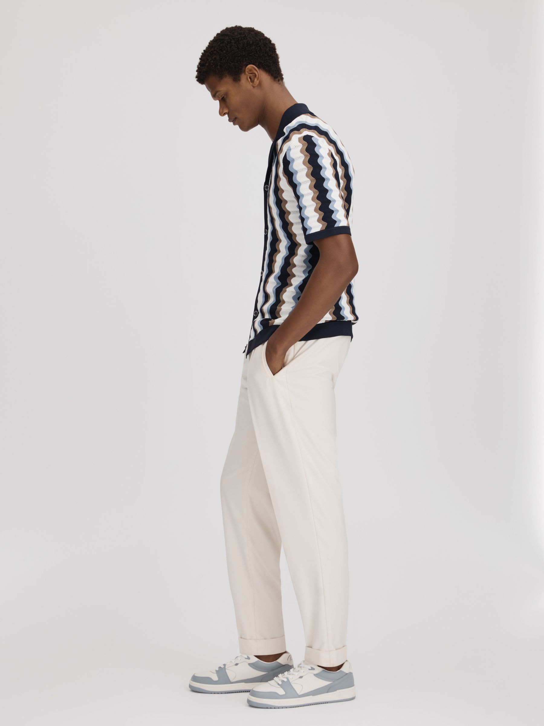 Knitted Cuban Collar Shirt in Blue Multi - Image 5 of 7