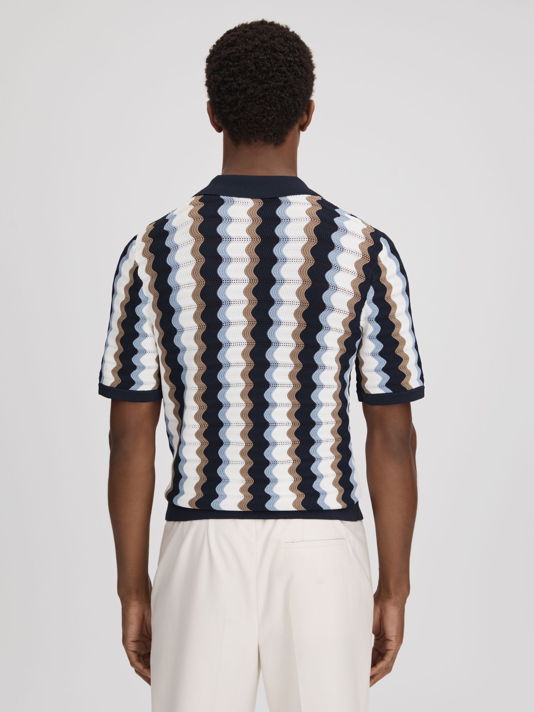 Knitted Cuban Collar Shirt in Blue Multi - Image 6 of 7