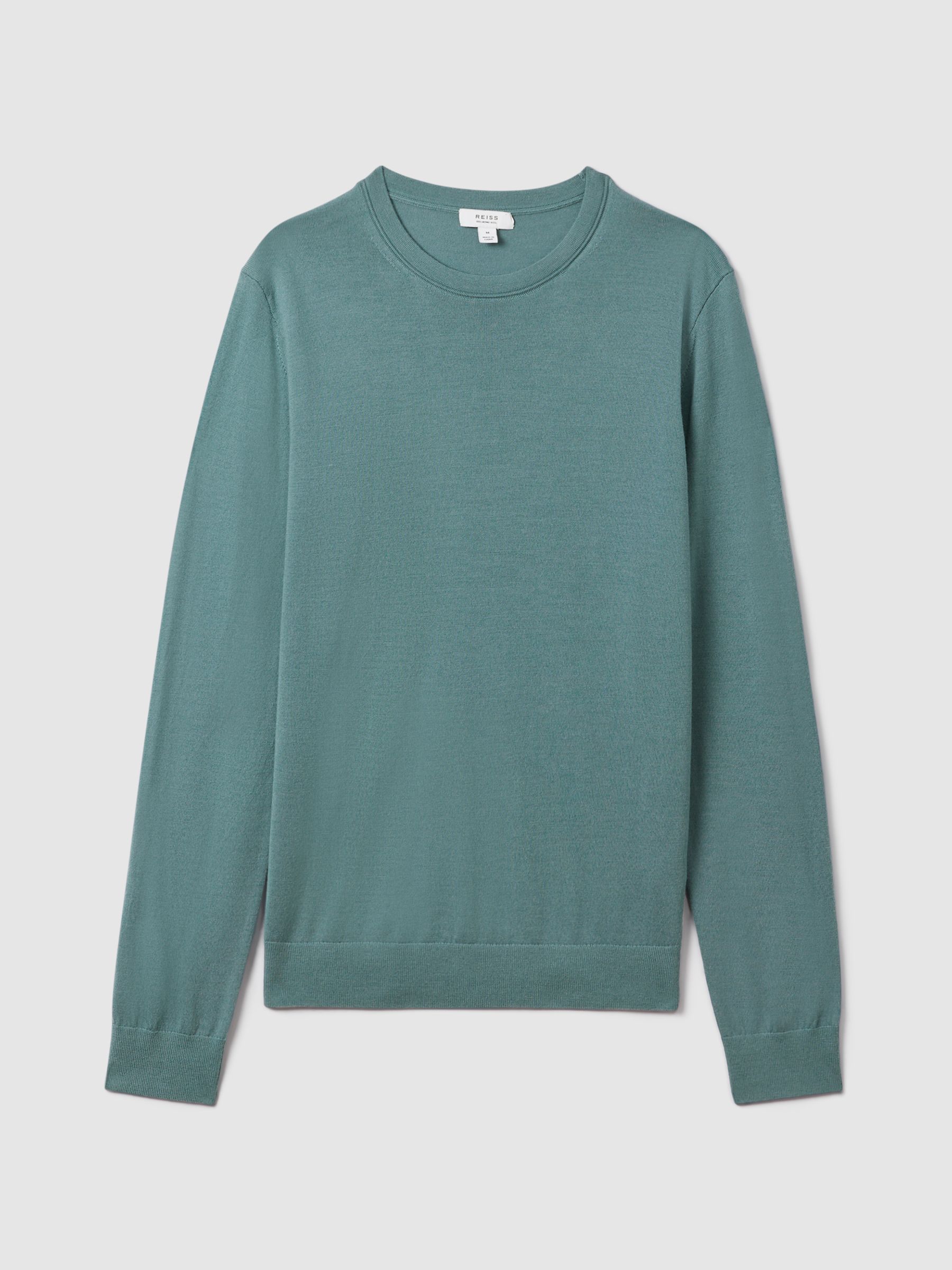 Merino Wool Crew Neck Jumper in Ocean Green - Image 2 of 6