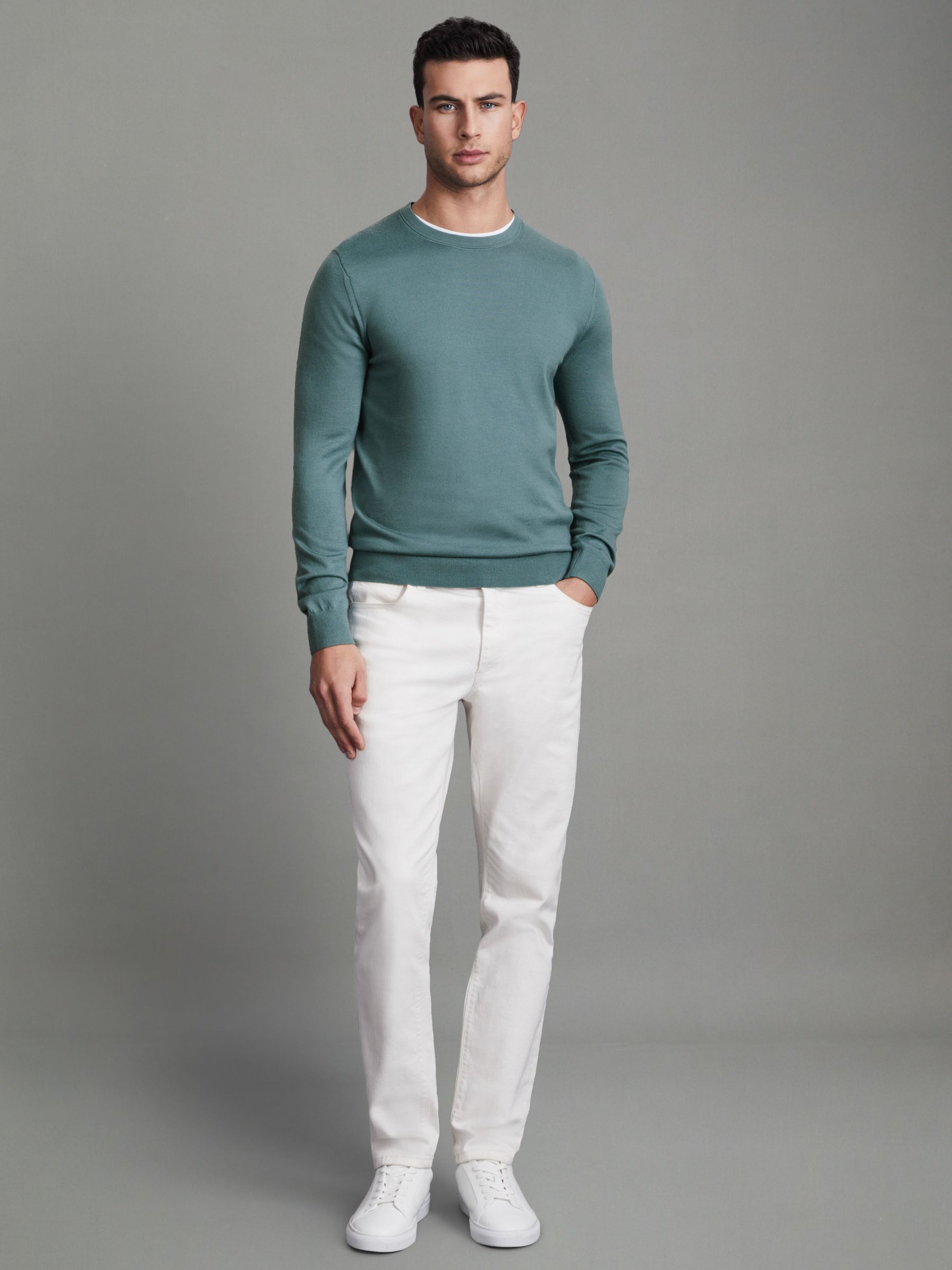 Merino Wool Crew Neck Jumper in Ocean Green - Image 3 of 6