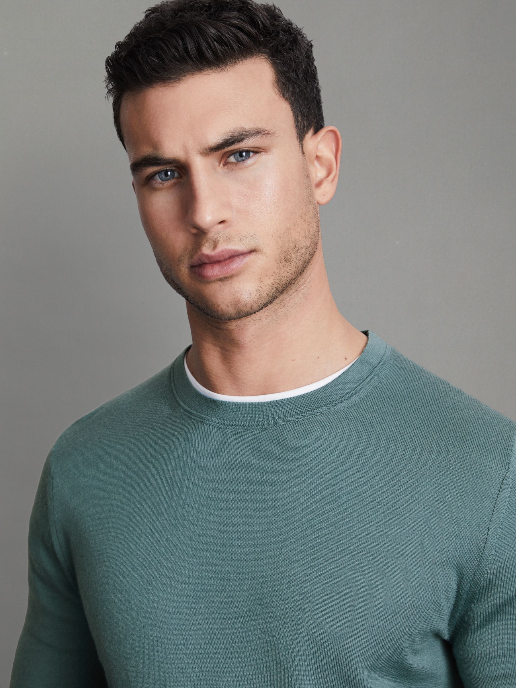 Merino Wool Crew Neck Jumper in Ocean Green - Image 4 of 6