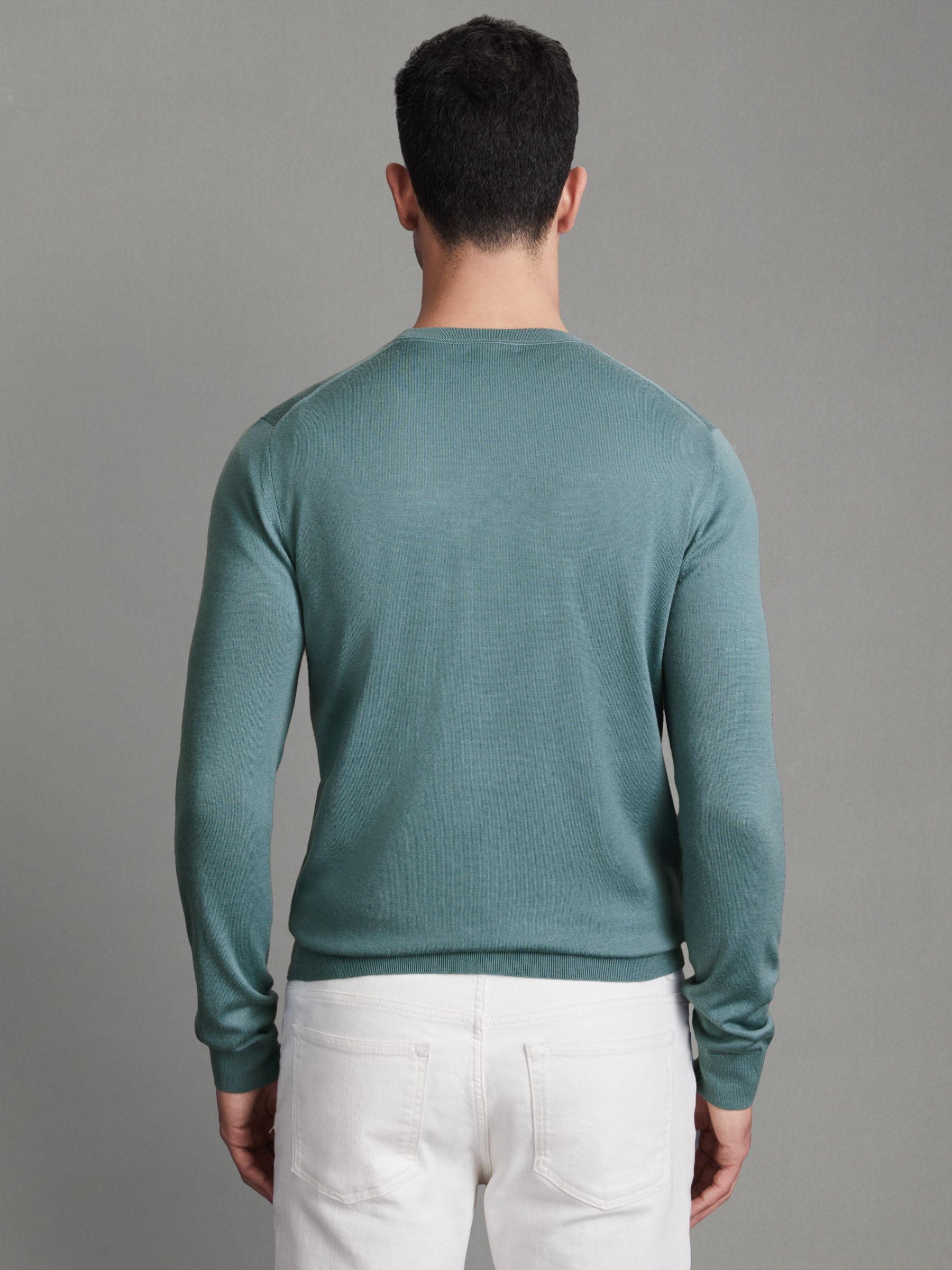 Merino Wool Crew Neck Jumper in Ocean Green - Image 5 of 6