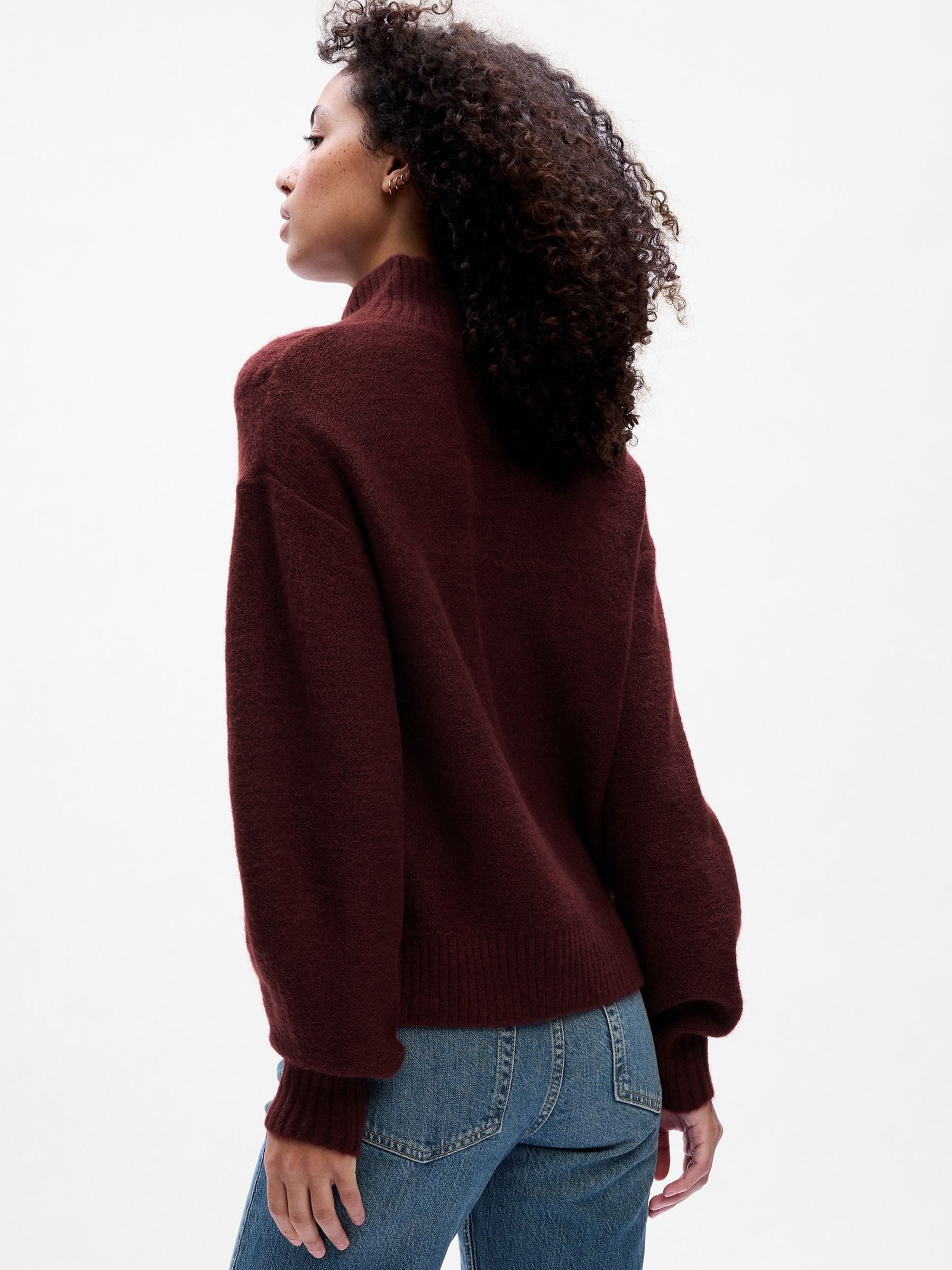Burgundy Red Relaxed Forever Cosy Turtle Neck Cable Knit Jumper - Image 2 of 3