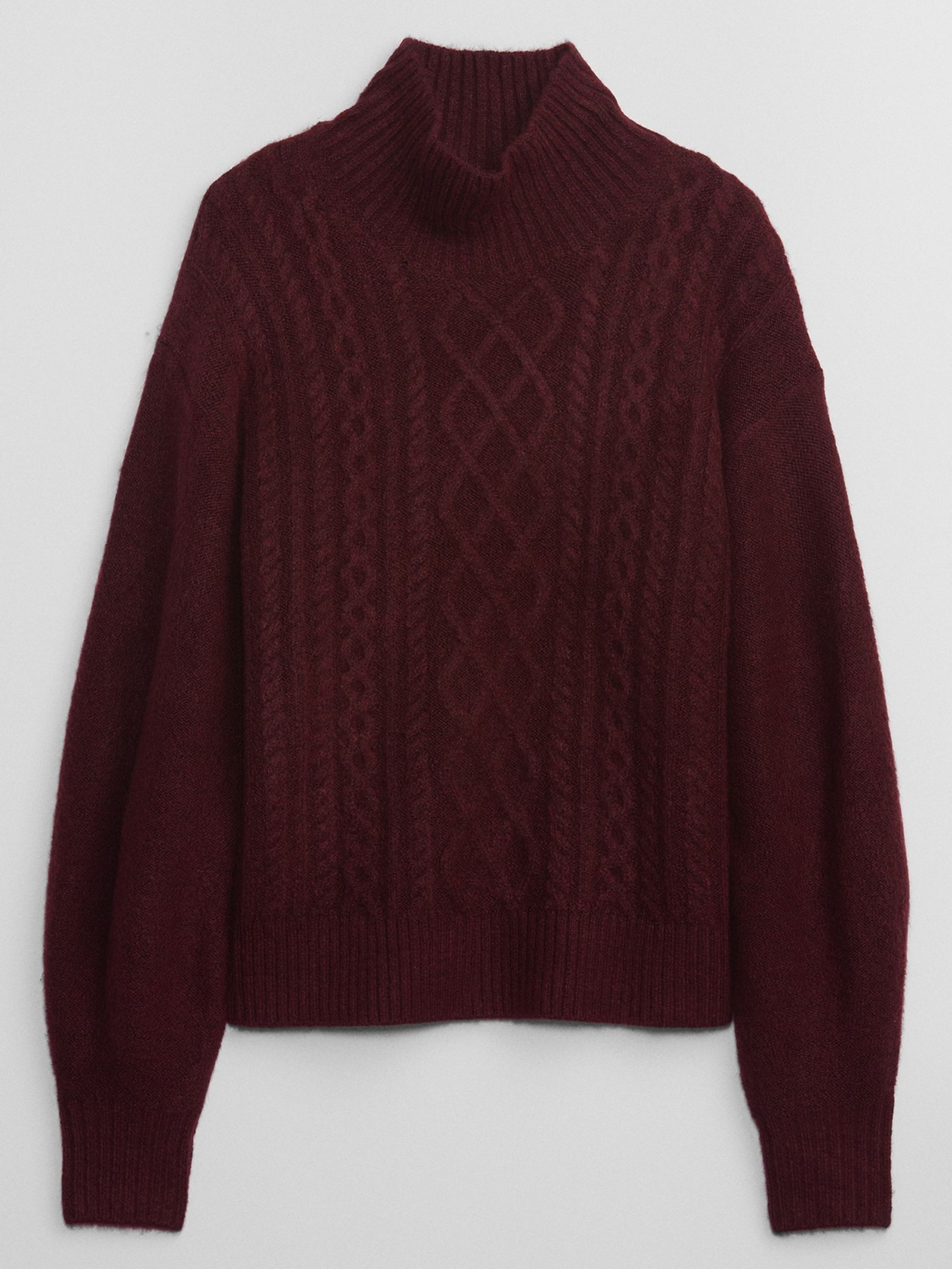 Burgundy Red Relaxed Forever Cosy Turtle Neck Cable Knit Jumper - Image 3 of 3