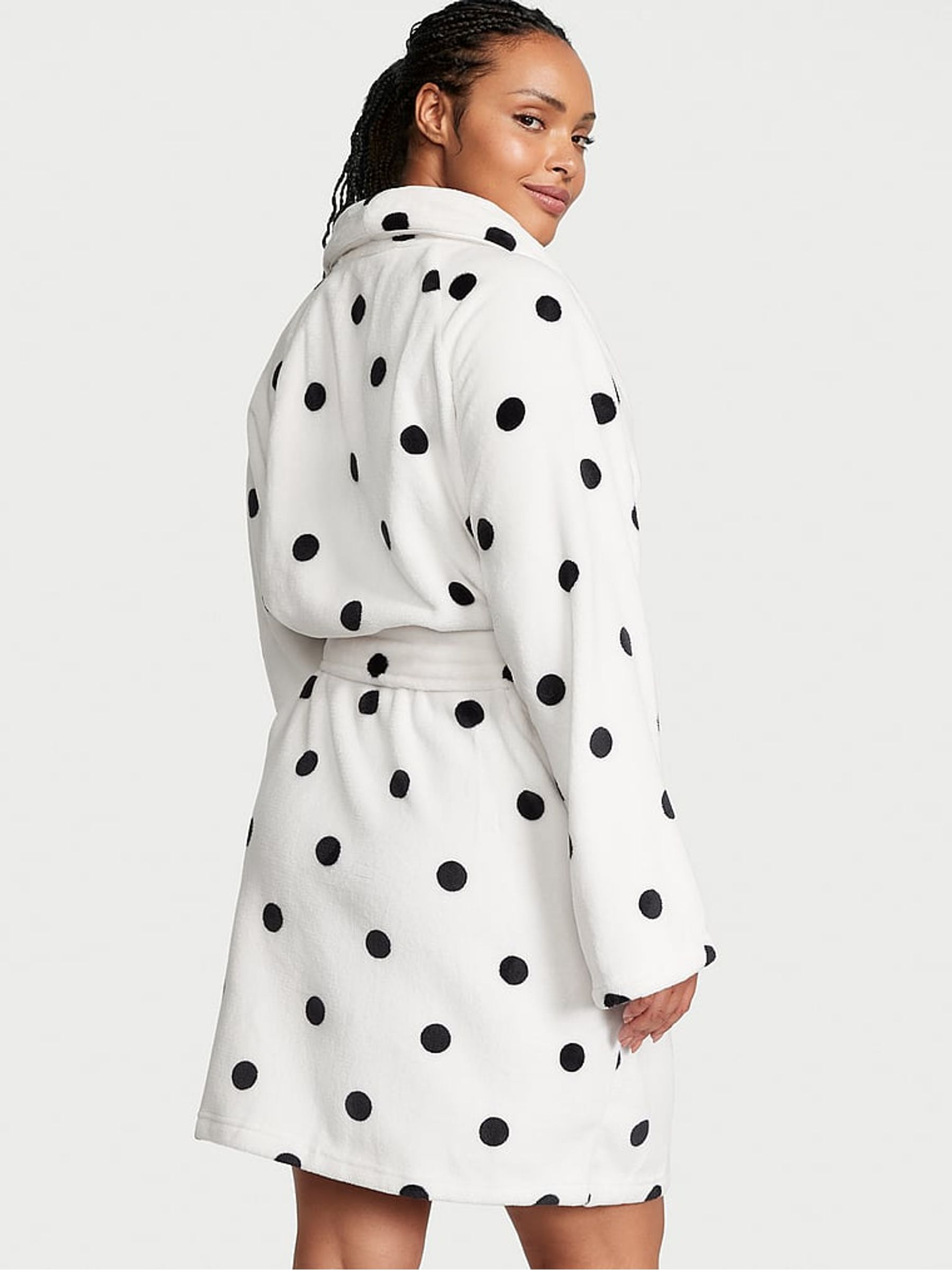 White Black Dots Cosy Short Dressing Gown - Image 2 of 3
