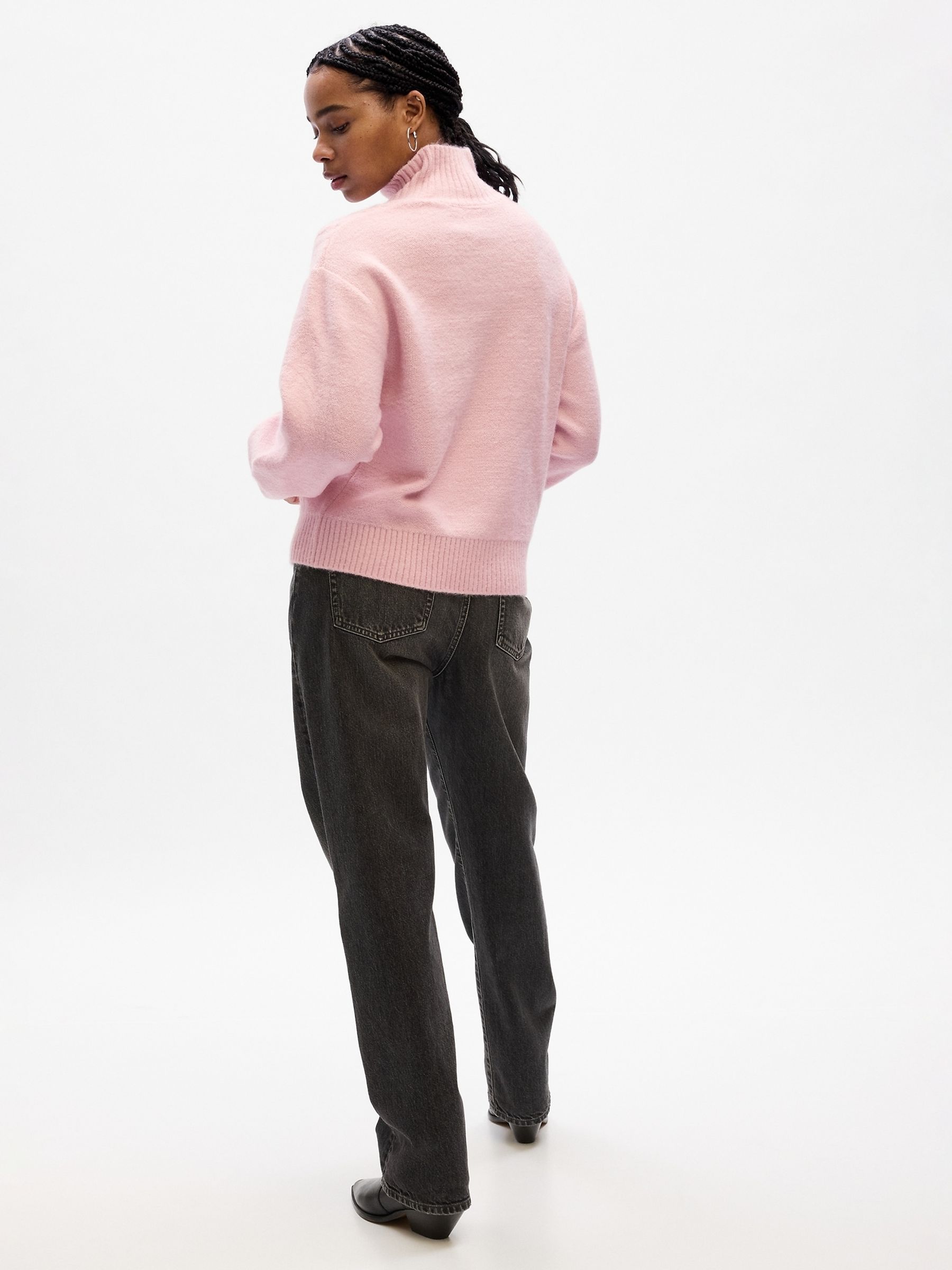 Pink Relaxed Forever Cosy Turtle Neck Cable Knit Jumper - Image 2 of 2