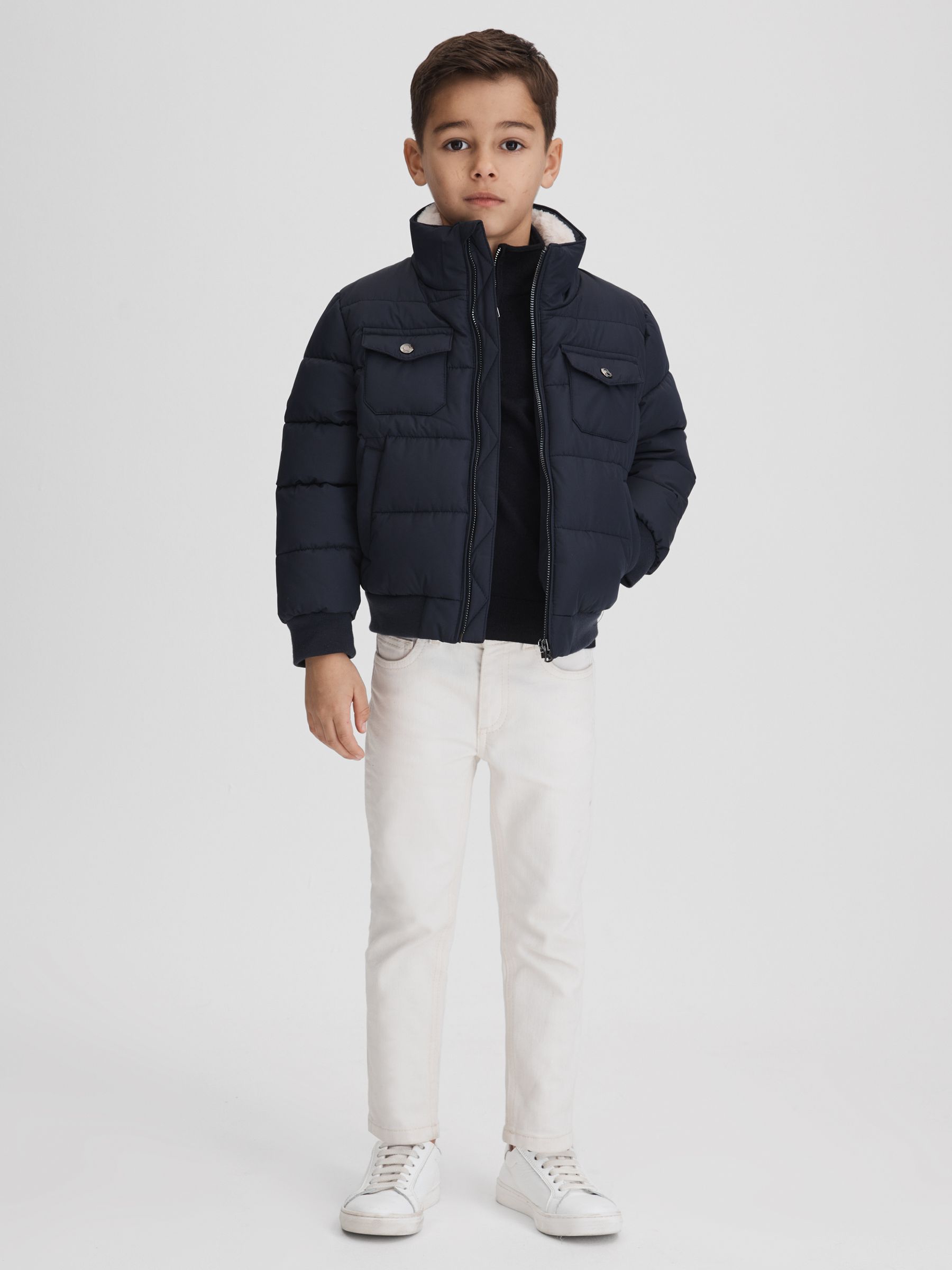3-9 yrs Padded Faux Fur Coat in Navy - Image 1 of 6